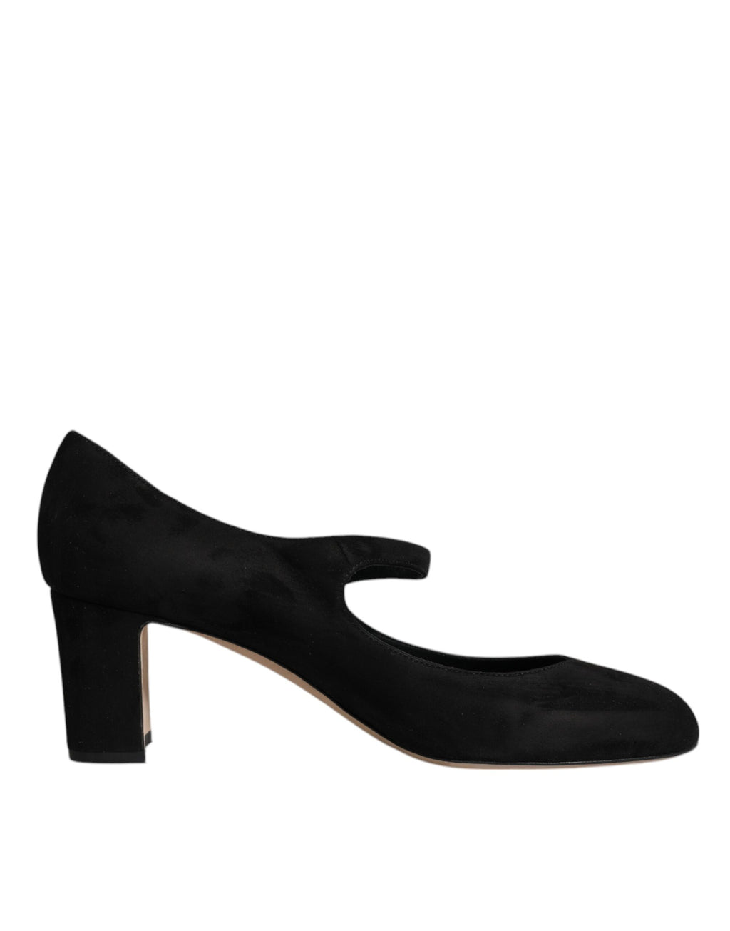 Escarpins noirs en daim et cuir avec talons blocs de Dolce & Gabbana, vue en gros plan.