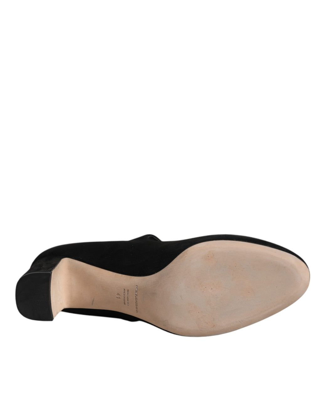 Chaussures à talons blocs en daim noir de Dolce & Gabbana, élégantes et sophistiquées, vues en gros plan.