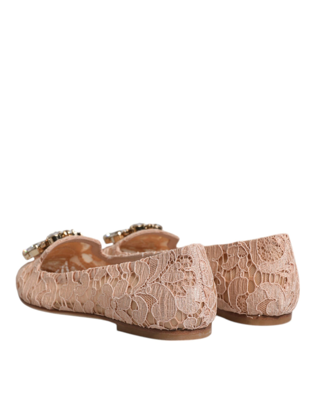 Chaussures ballerines en dentelle beige Dolce & Gabbana avec cristaux, chaussures plates élégantes pour femmes.