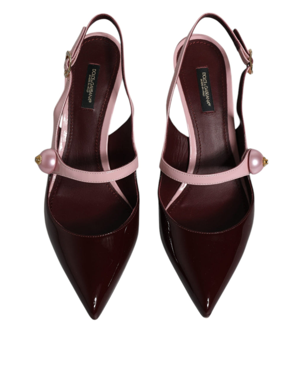 Chaussures à talons kitten rose et bordeaux de Dolce & Gabbana, sandales slingbacks en cuir élégantes pour femmes