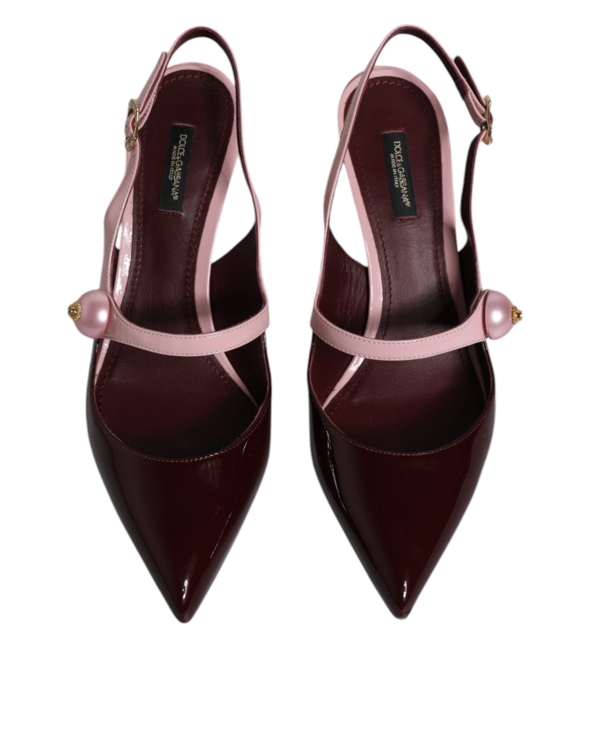 Chaussures à talons kitten rose et bordeaux de Dolce & Gabbana, sandales slingbacks en cuir élégantes pour femmes