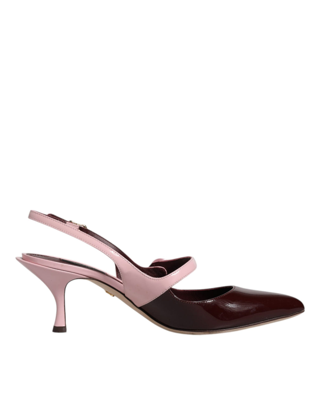 Chaussures à talons kitten Dolce & Gabbana en cuir rose et marron, sandales à talons avec bride slingback élégante.
