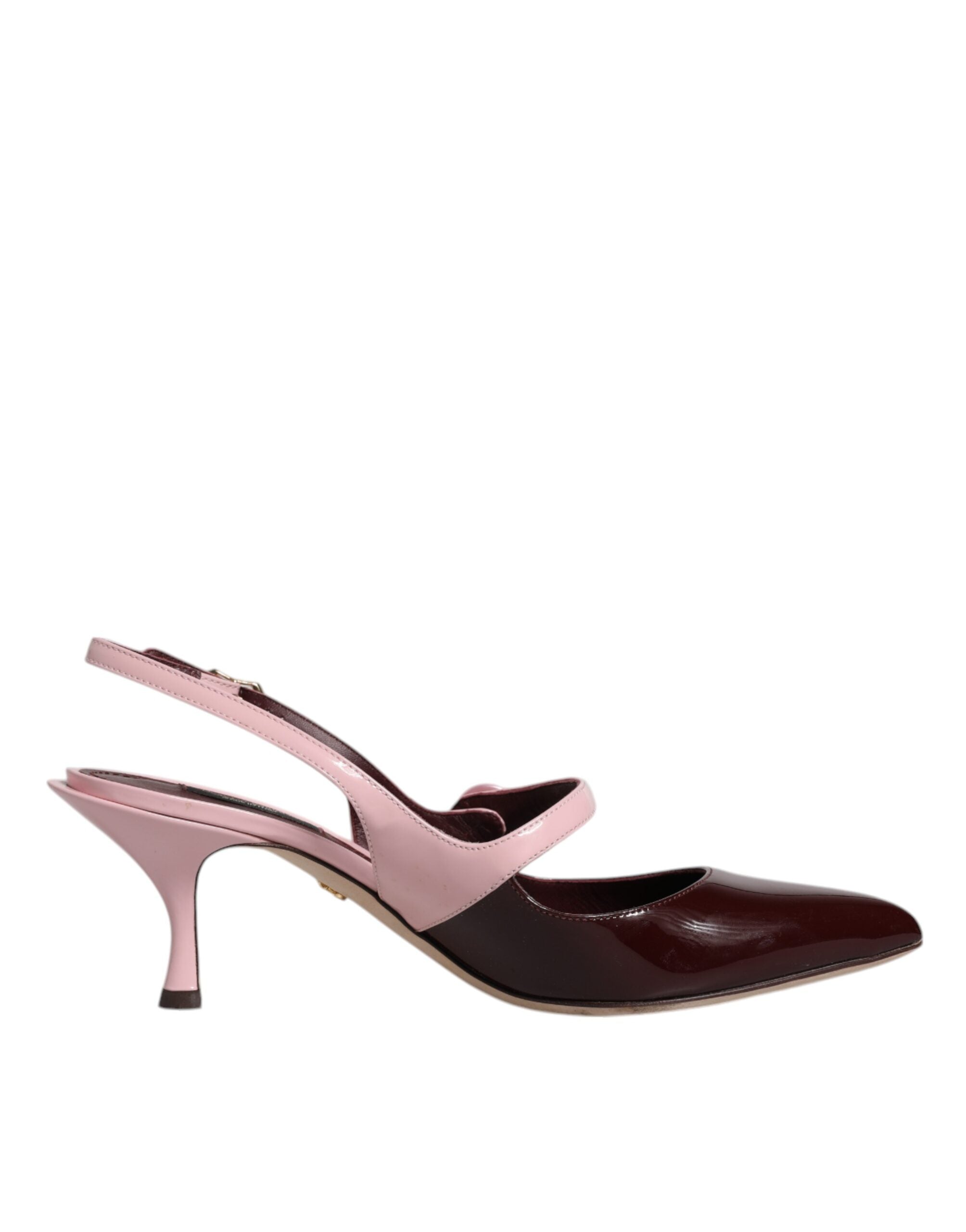 Chaussures à talons kitten en cuir rose et marron Dolce & Gabbana, semelles en cuir, style slingbacks élégants.