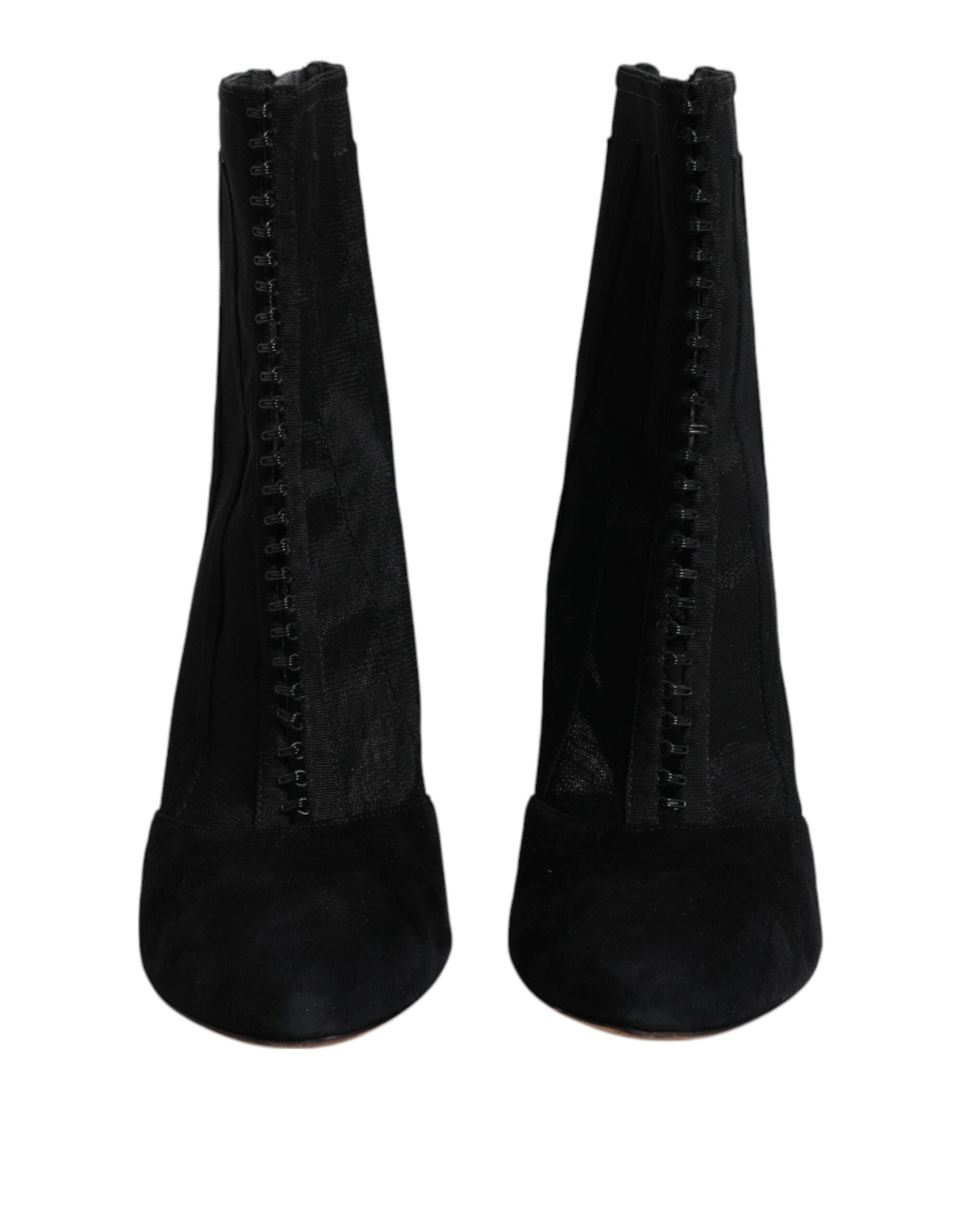 Chaussures bottines à talons stilettos en mesh noir de Dolce & Gabbana, chaussures à la mode pour femmes élégantes.