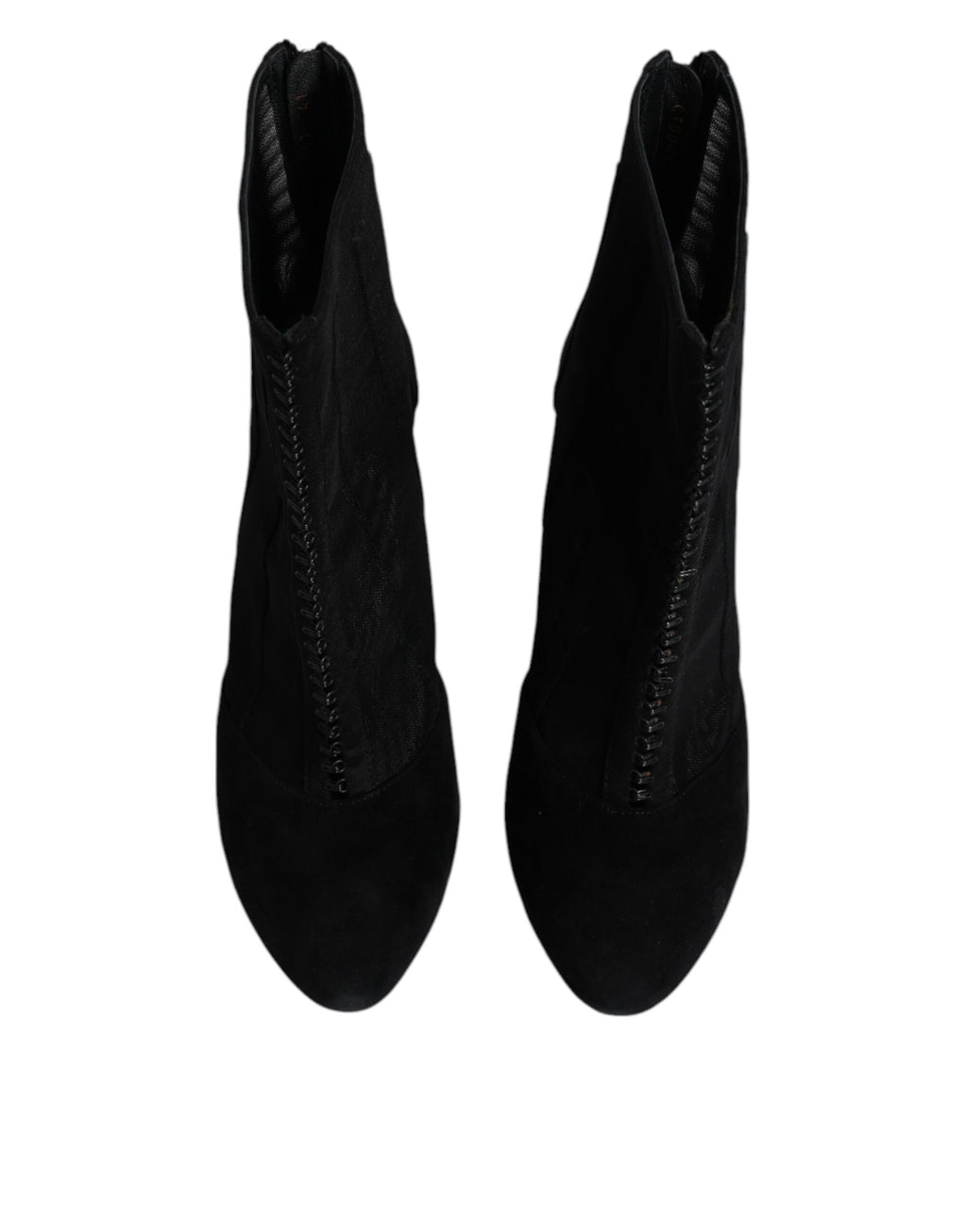 Chaussures Dolce & Gabbana, bottines à talons en résille noire et stilettos, avec fermeture à la cheville et talon haut élégant.