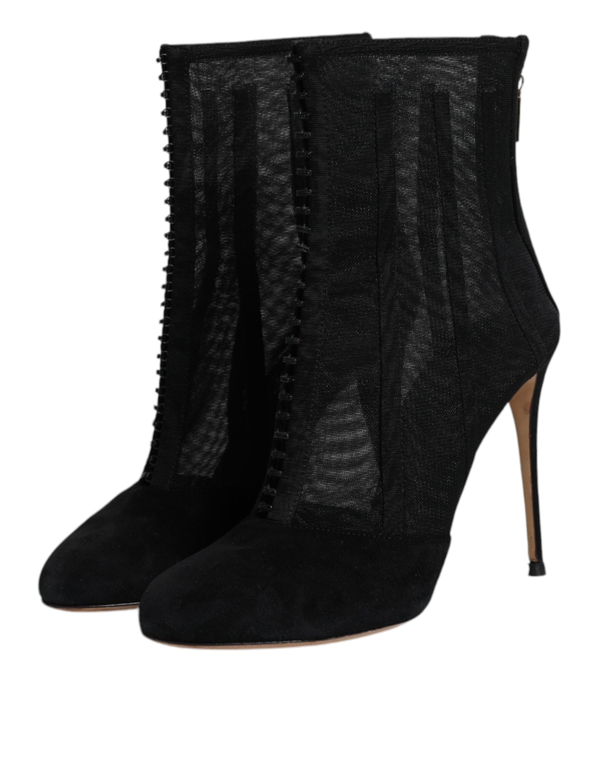 Chaussures bottines à talons aiguilles en résille noire Dolce & Gabbana, style élégant et moderne.