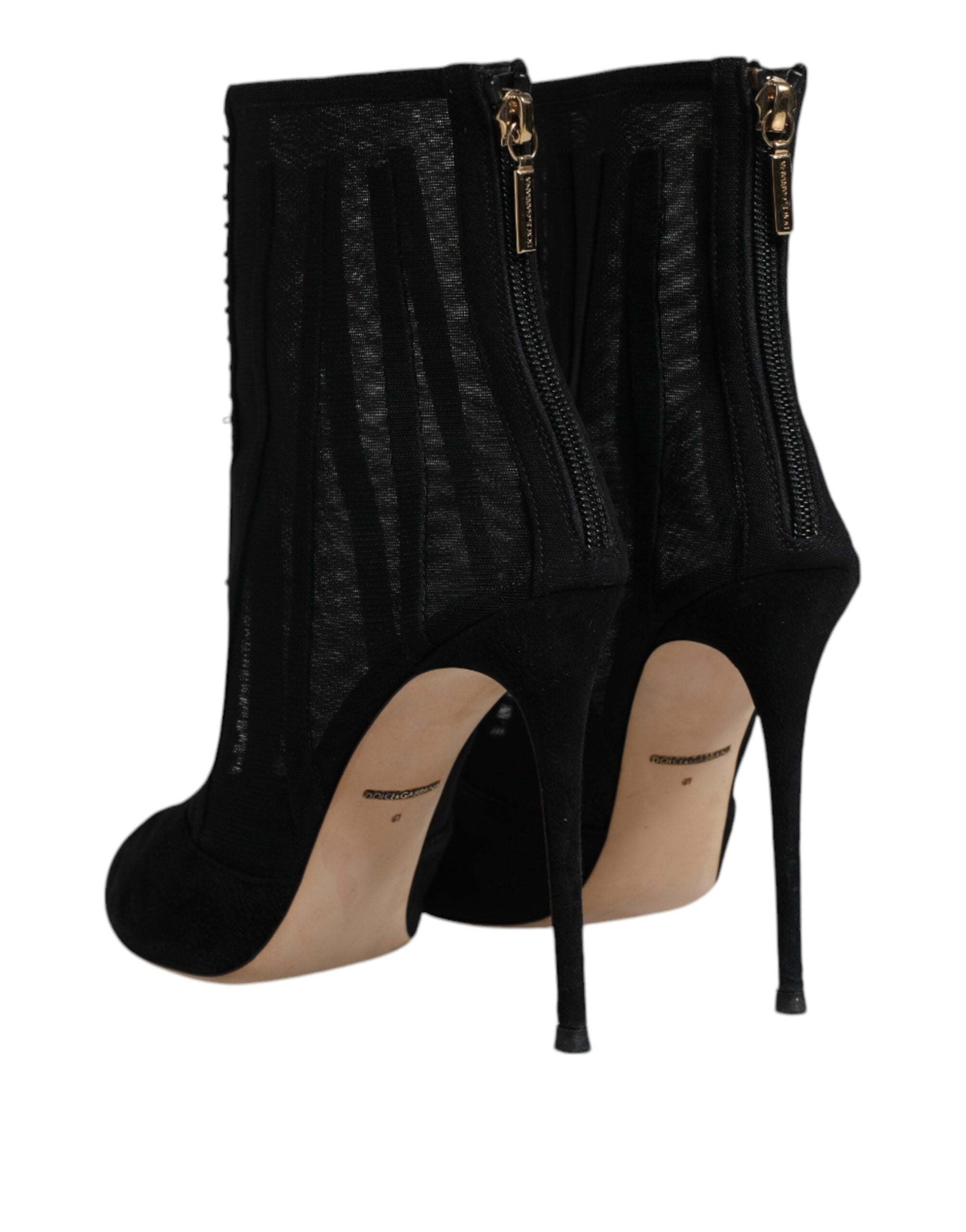 Chaussures Dolce & Gabbana talons aiguilles en mesh noir et bottines à la cheville, style élégant et moderne.