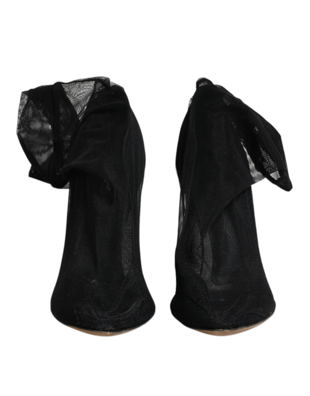 Bottines noires en nylon stretch et mesh de Dolce & Gabbana, chaussures élégantes avec semelle fine et design moderne.