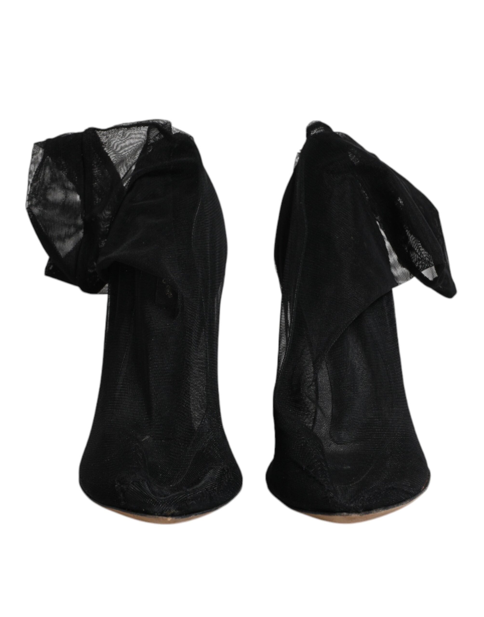 Bottines noires en nylon stretch et mesh de Dolce & Gabbana, chaussures élégantes avec semelle fine et design moderne.