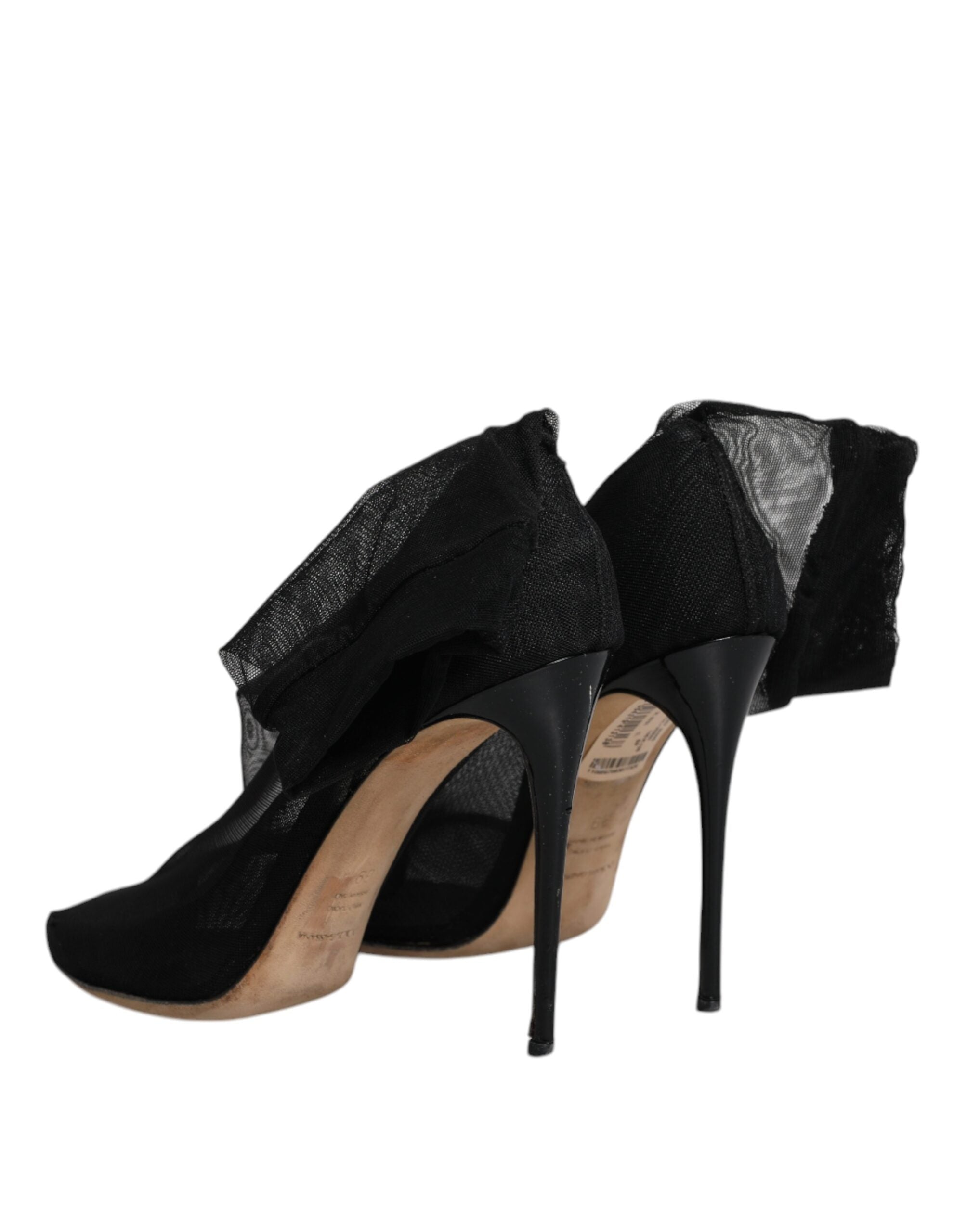 Chaussures bottines en nylon stretch noir Dolce & Gabbana avec mesh, talon moyen et design élégant visible sur l'image.