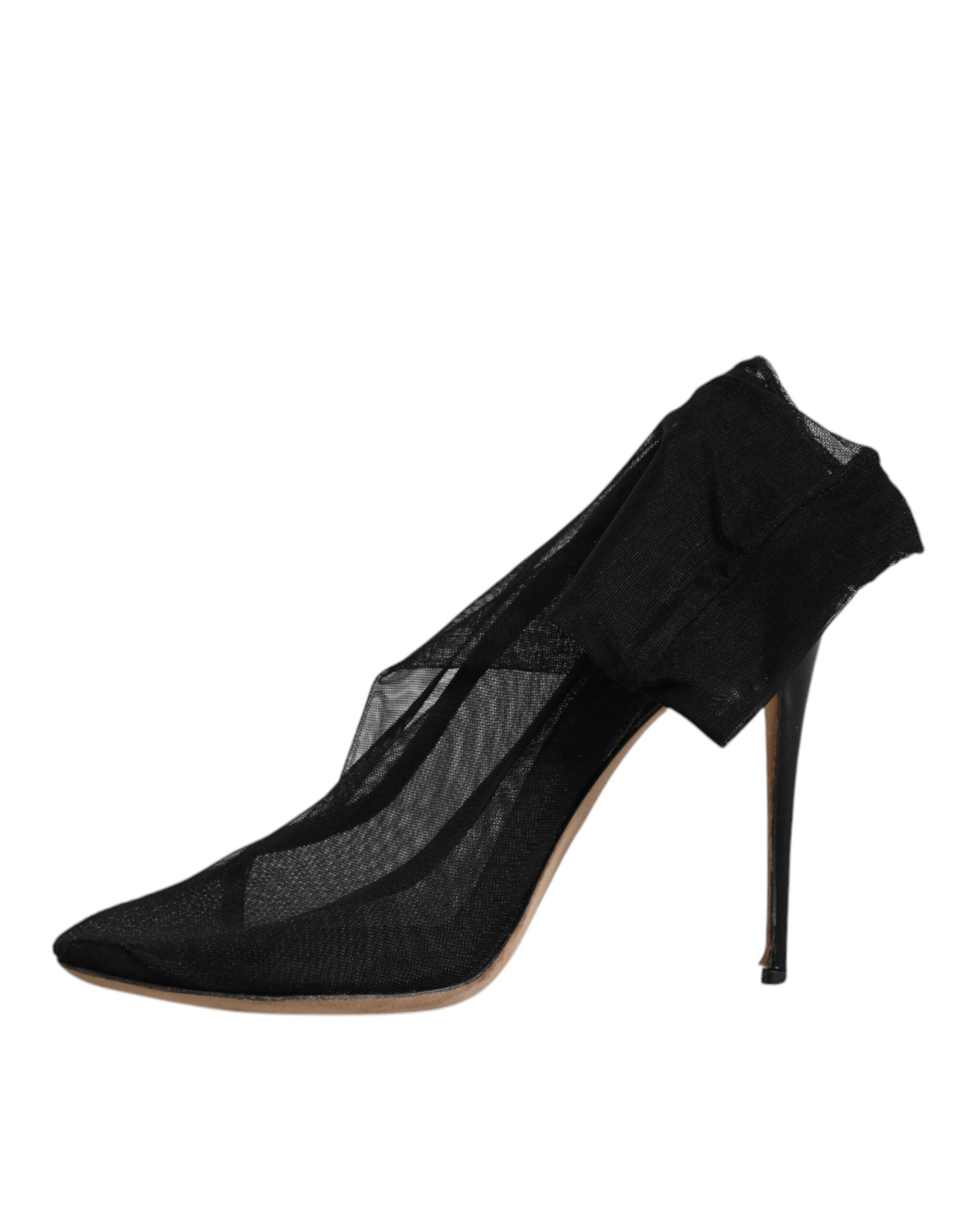 Bottes noires en nylon stretch et mesh de Dolce & Gabbana, chaussures élégantes et modernes pour femmes.