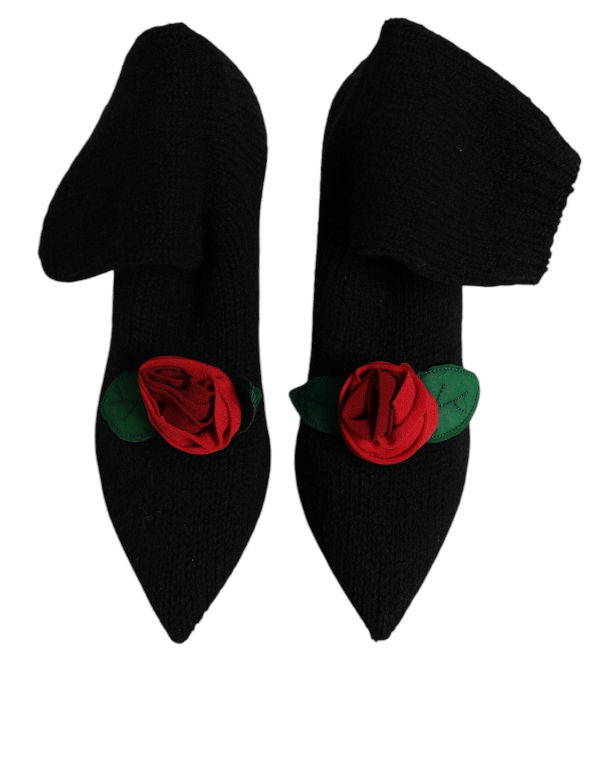 Chaussures Dolce & Gabbana bottines à talons aiguilles noires, talons stiletto et mi-mollet, en cuir élégante.