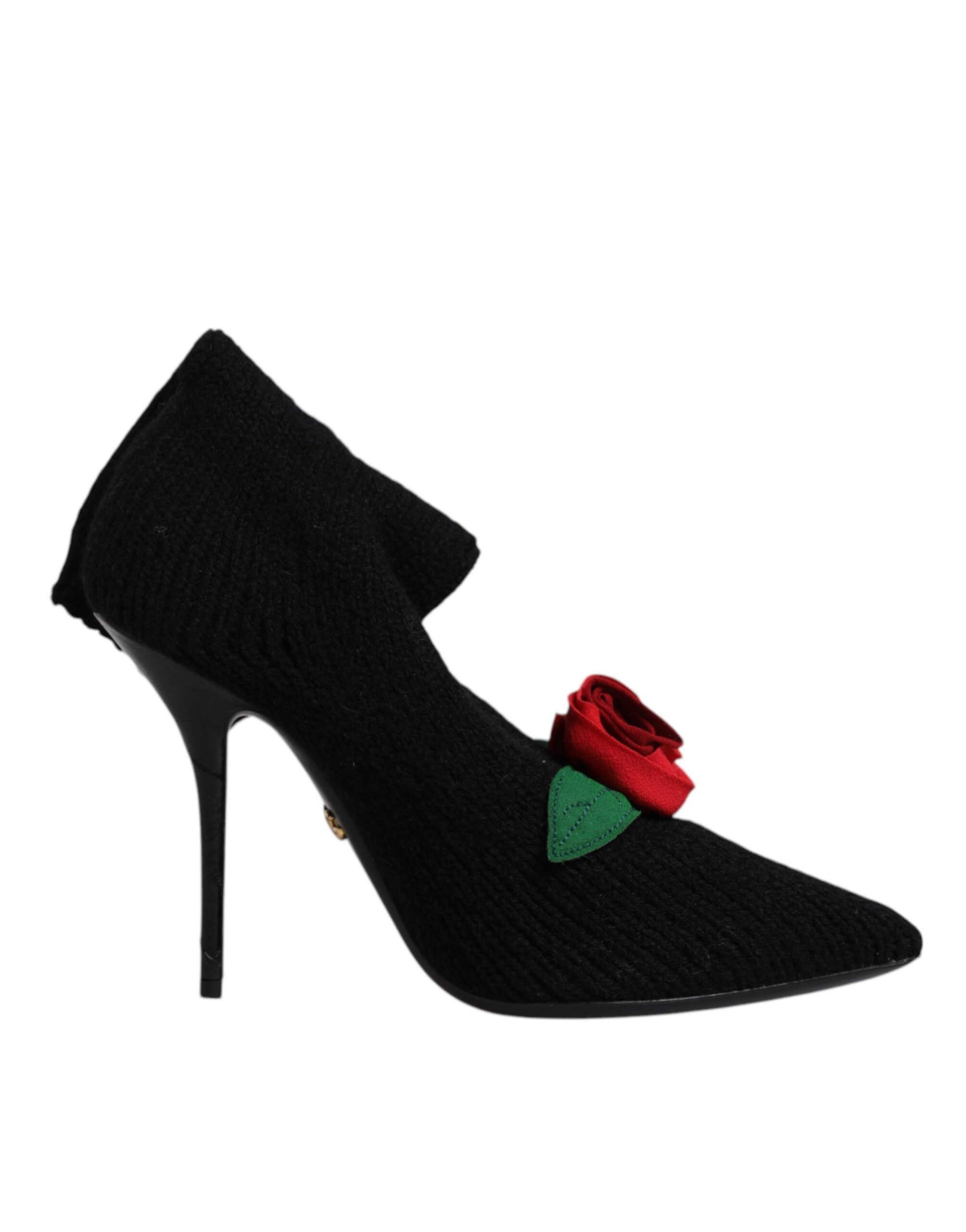 Escarpins à talons aiguilles noirs Dolce & Gabbana, bottes mi-mollet élégantes en cuir pour femme.