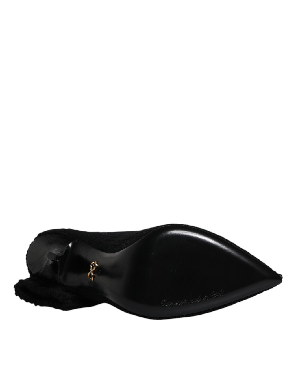 Chaussures Dolce & Gabbana, bottines noires à talons stilettos et mi-mollet, élégantes et sophistiquées.