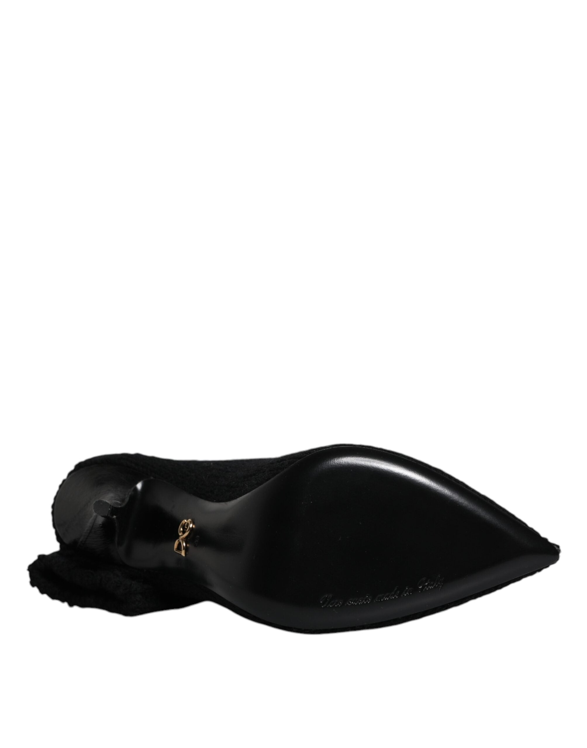 Chaussures Dolce & Gabbana, bottines noires à talons stilettos et mi-mollet, élégantes et sophistiquées.