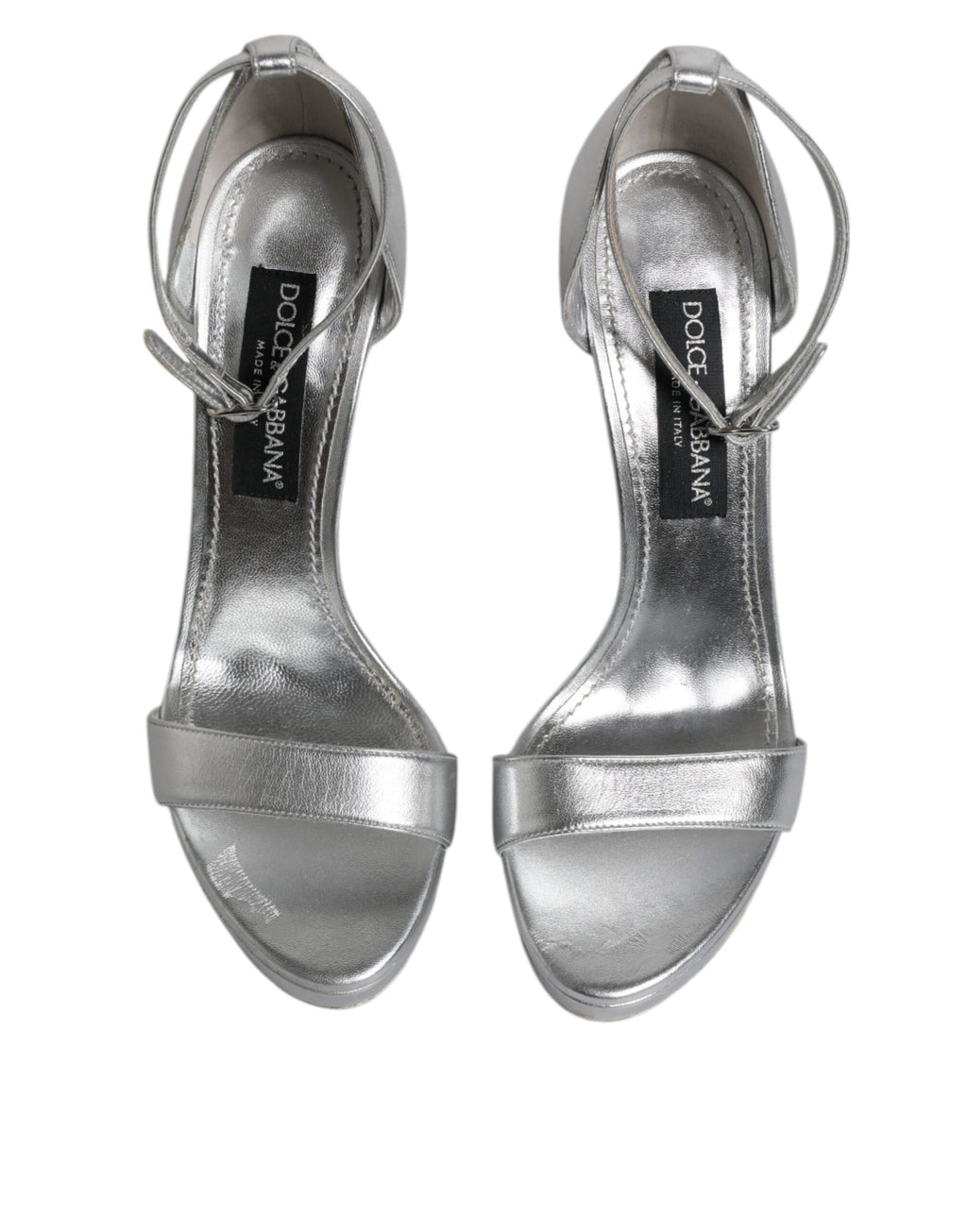 Sandales à plateforme en cuir argenté Dolce & Gabbana Keira, chaussures élégantes avec semelle compensée.