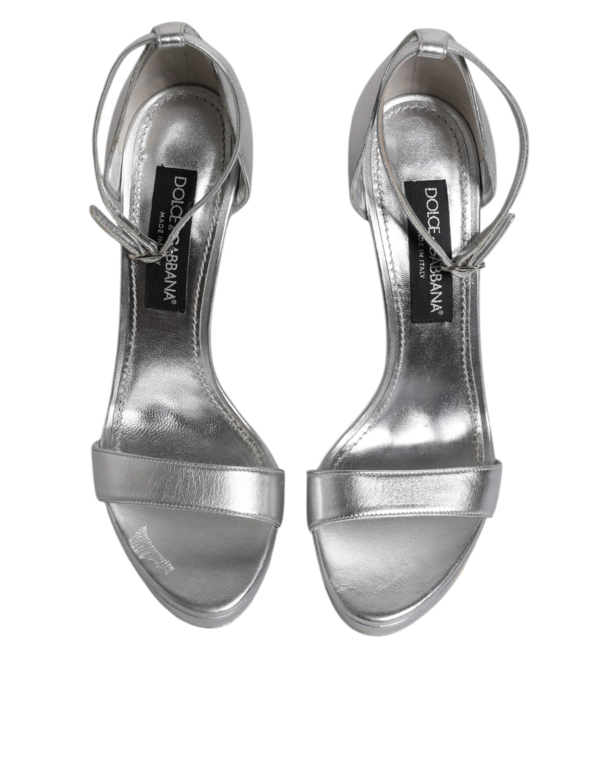 Sandales à plateforme en cuir argenté Dolce & Gabbana Keira, chaussures élégantes avec semelle compensée.