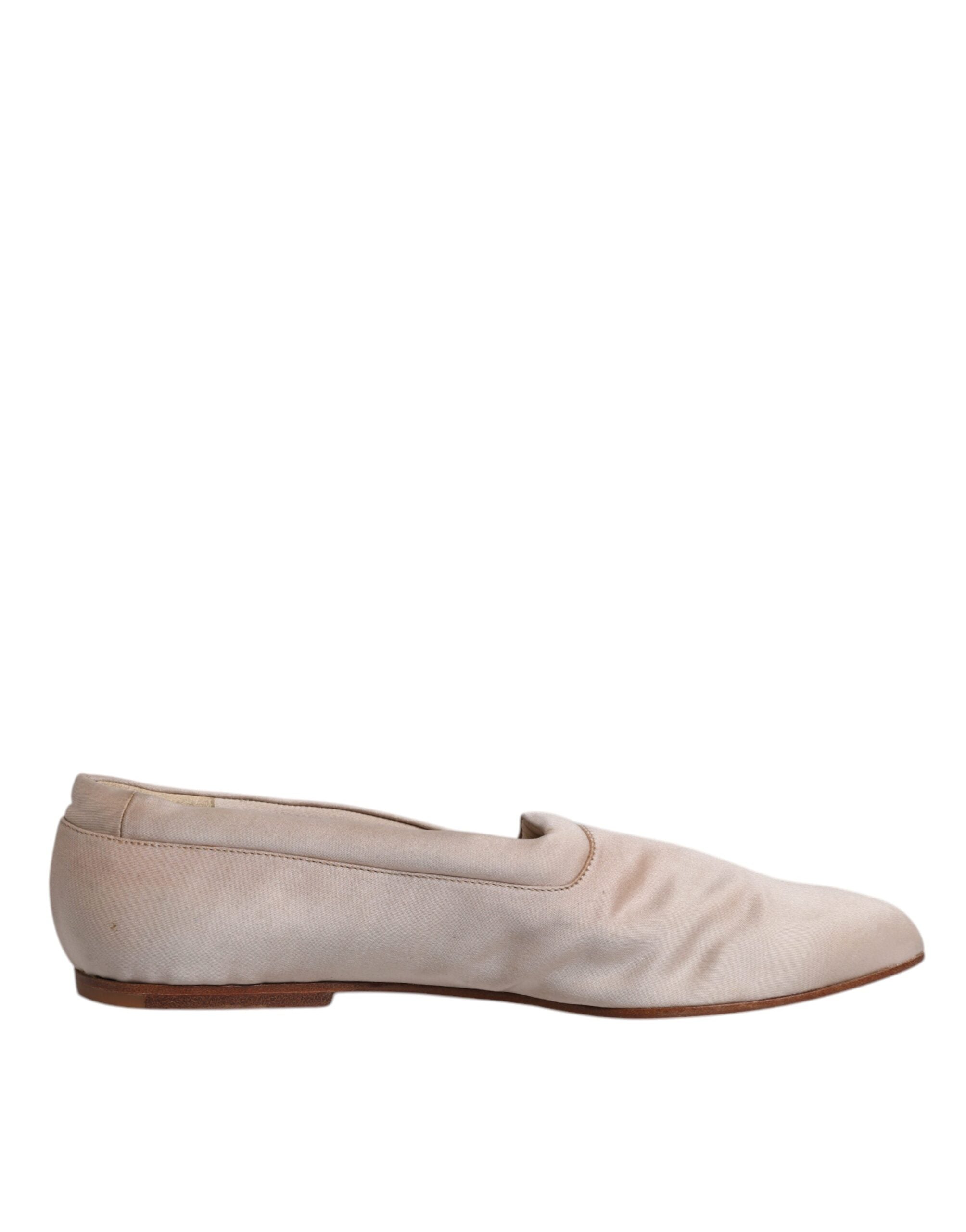 Chaussures ballerines Dolce & Gabbana en tissu beige, slip-on élégantes pour femmes.