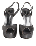 Sandales à talons en cuir argenté Dolce & Gabbana, chaussures à plateforme élégantes, visibles avec brides et semelle en cuir.