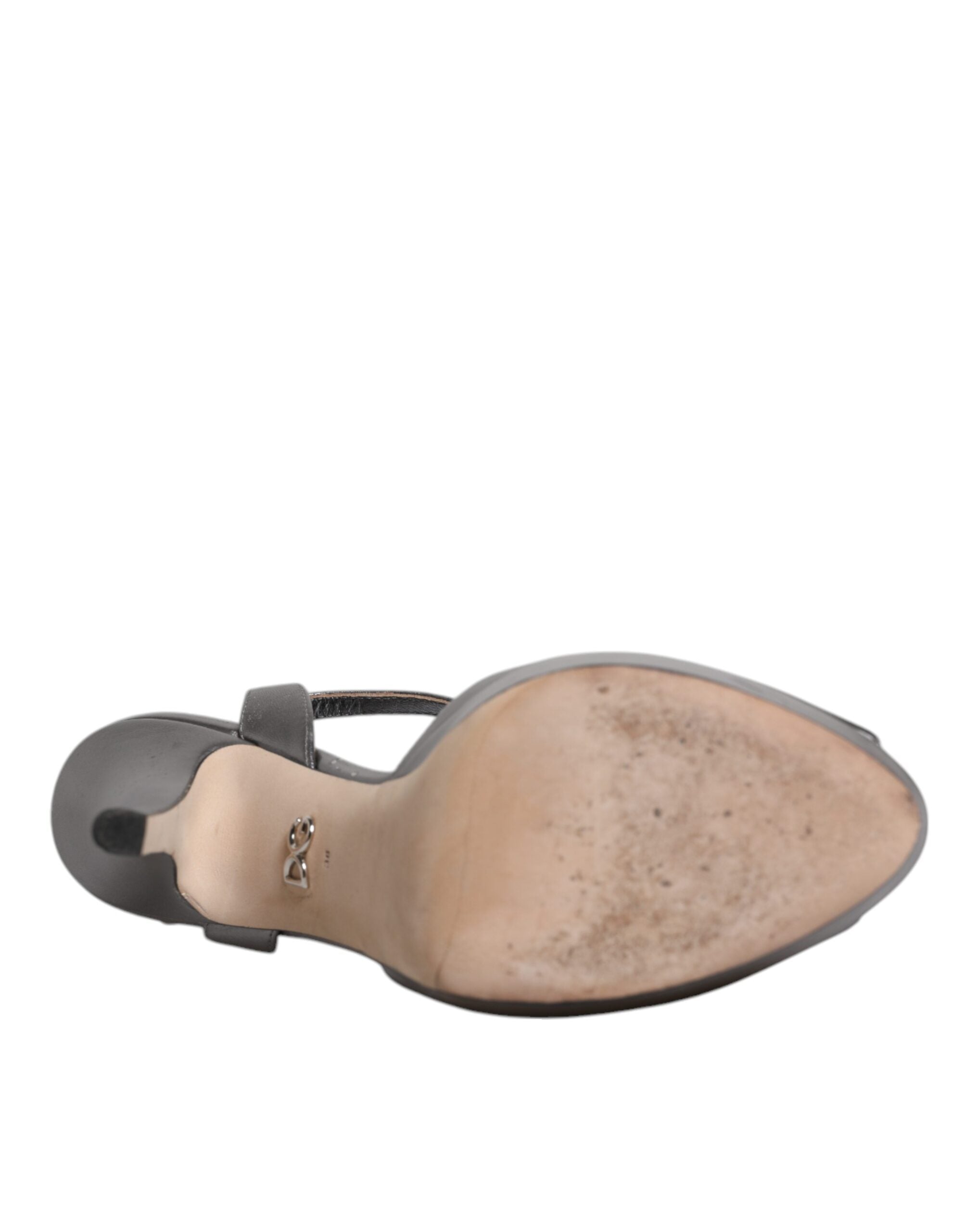 Sandales à talons plateformes en cuir argenté Dolce & Gabbana, chaussures élégantes pour femme, vues de côté.