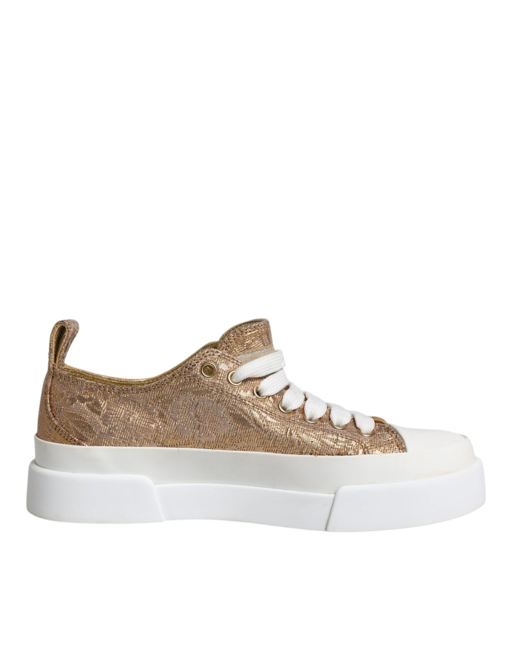 Chaussures Basses Dolce & Gabbana or blanc avec logo doré, sneakers en cuir pour homme.