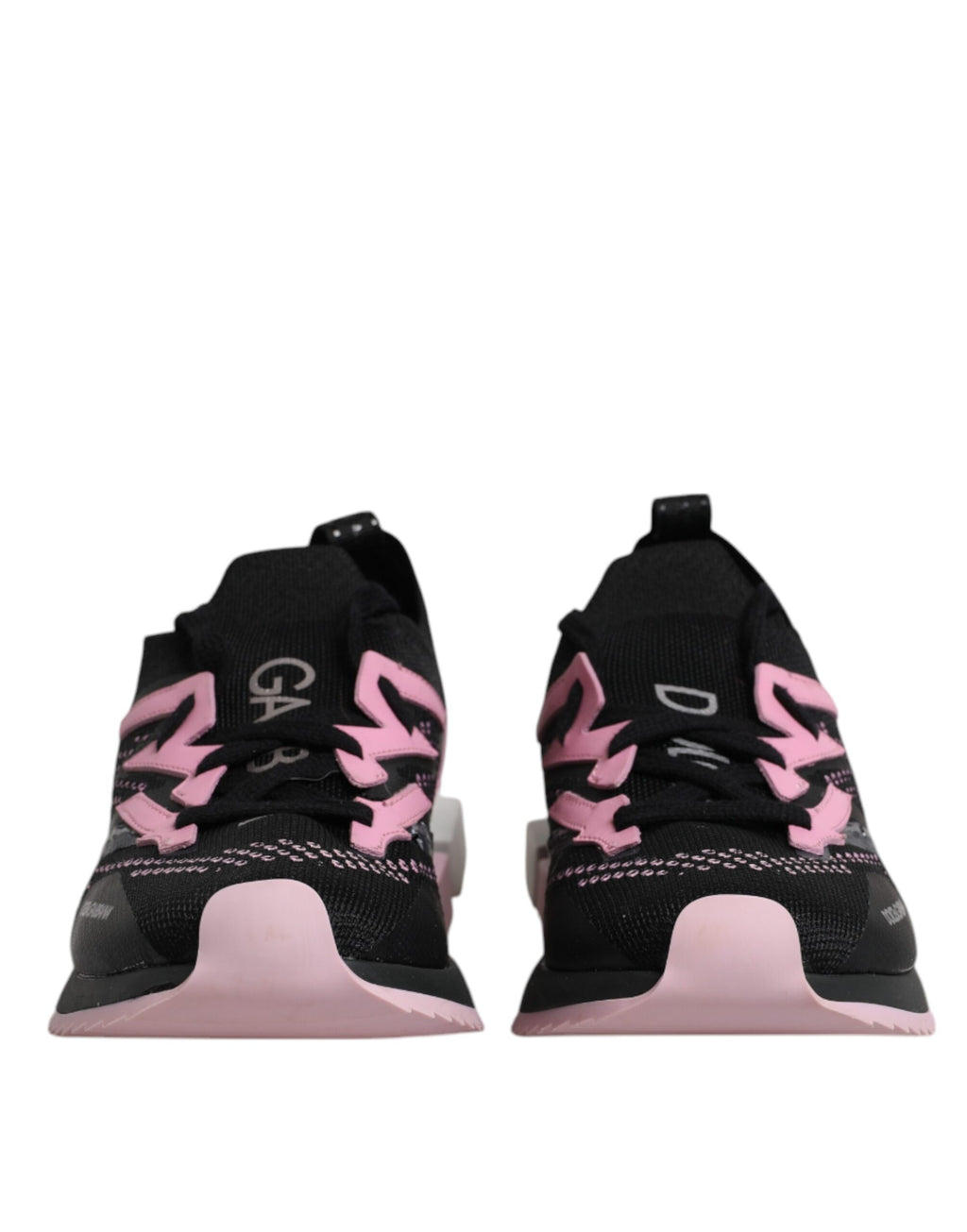 Chaussures de sport Dolce & Gabbana Sorrento noires et roses, baskets stretch pour femme, vue de face.