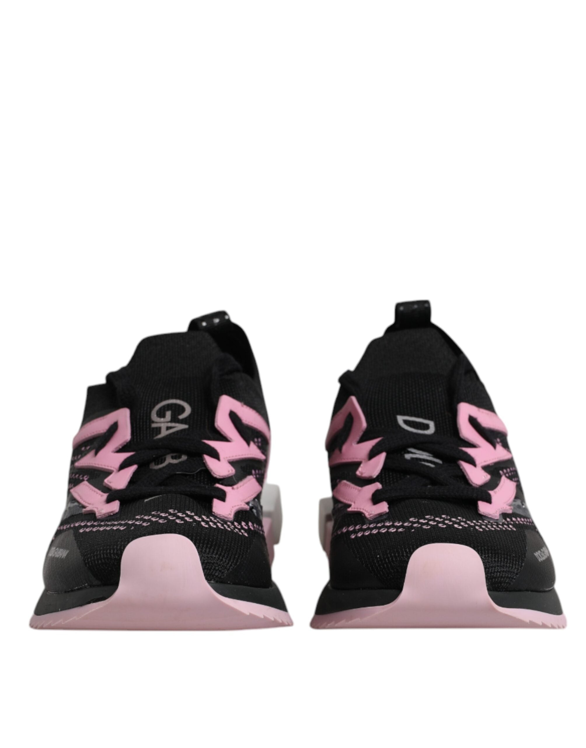 Chaussures de sport Dolce & Gabbana Sorrento noires et roses, baskets stretch pour femme, vue de face.