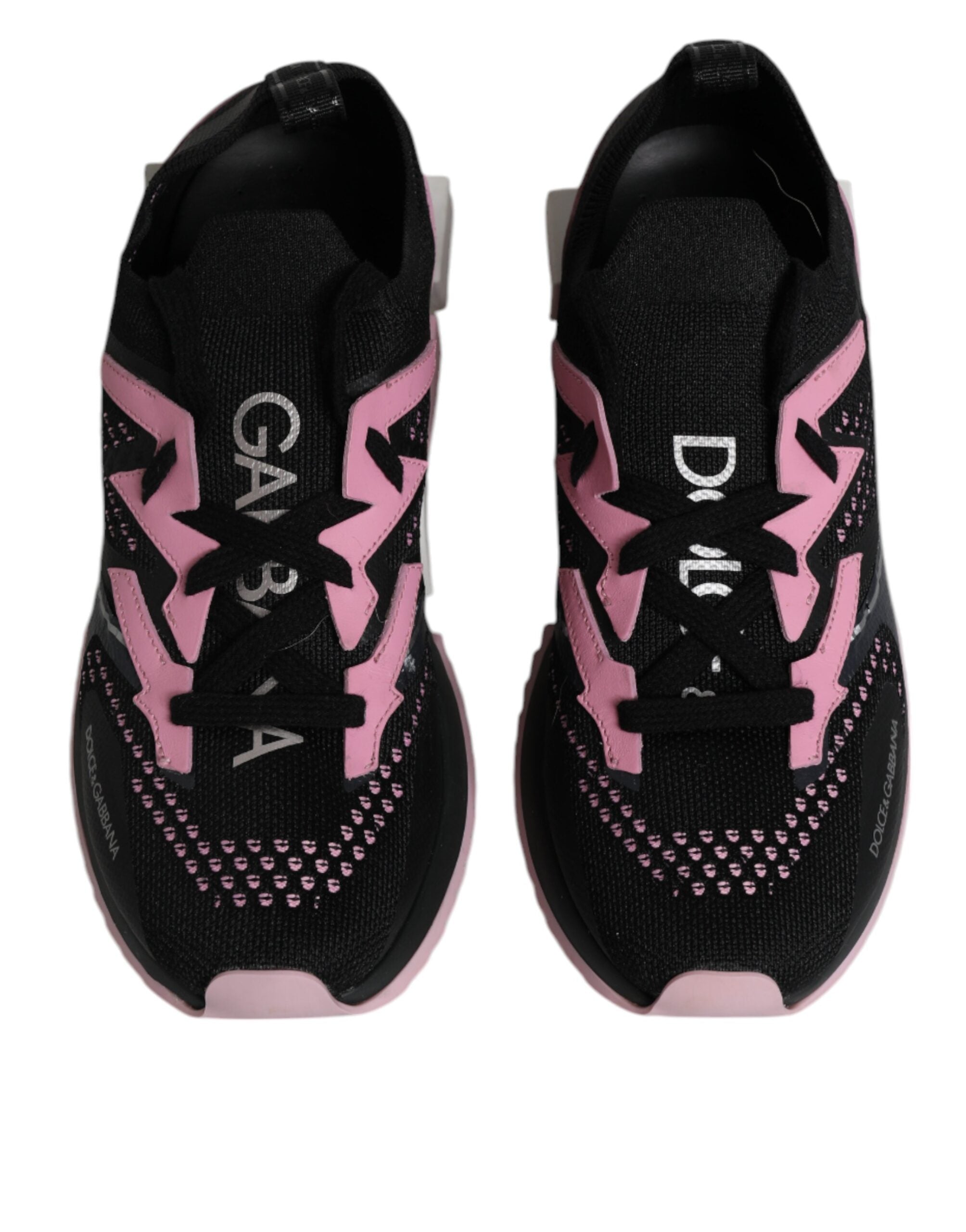 Chaussures de sport Dolce & Gabbana Sorrento noires et roses, baskets stretch élégantes pour femmes, vue de face