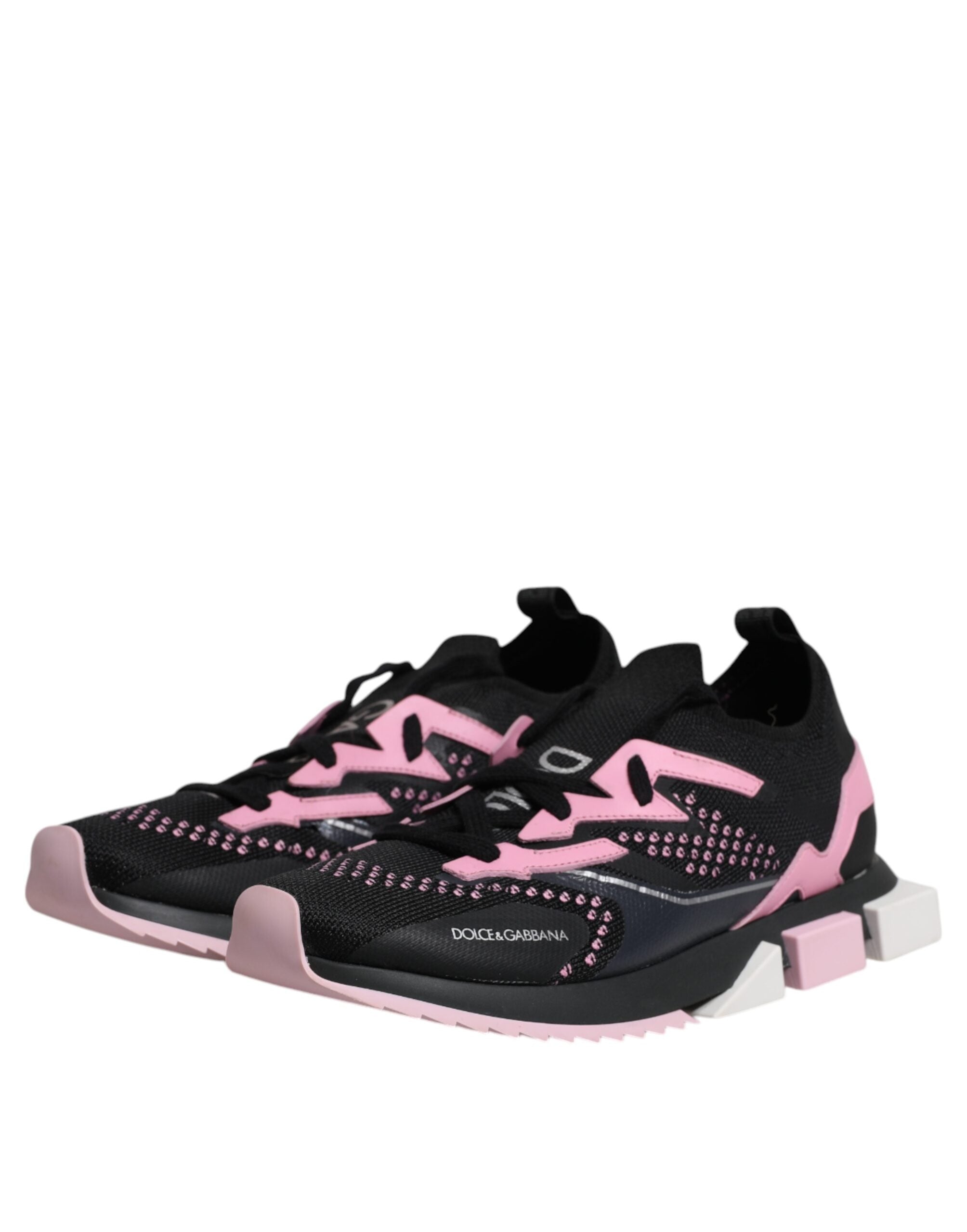 Chaussures de sport Dolce & Gabbana Sorrento noires et roses, baskets stretch pour femmes, vue de face.