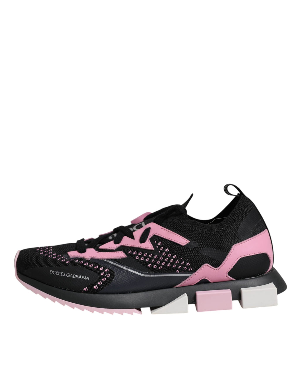 Chaussures sport Dolce & Gabbana Sorrento stretch noires et roses, baskets tendance pour femmes, vue de face.
