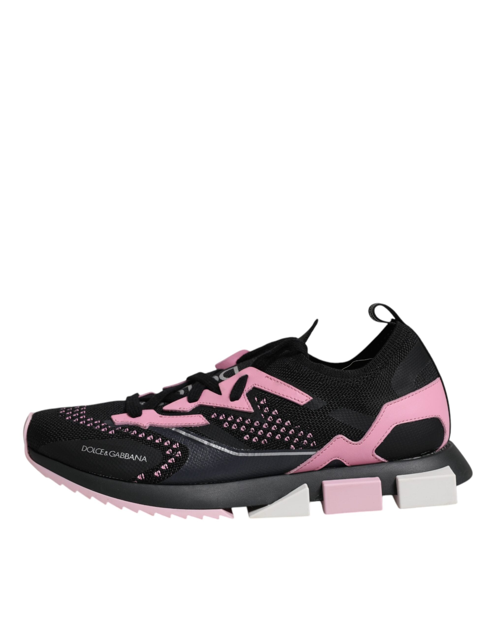 Chaussures sport Dolce & Gabbana Sorrento stretch noires et roses, baskets tendance pour femmes, vue de face.