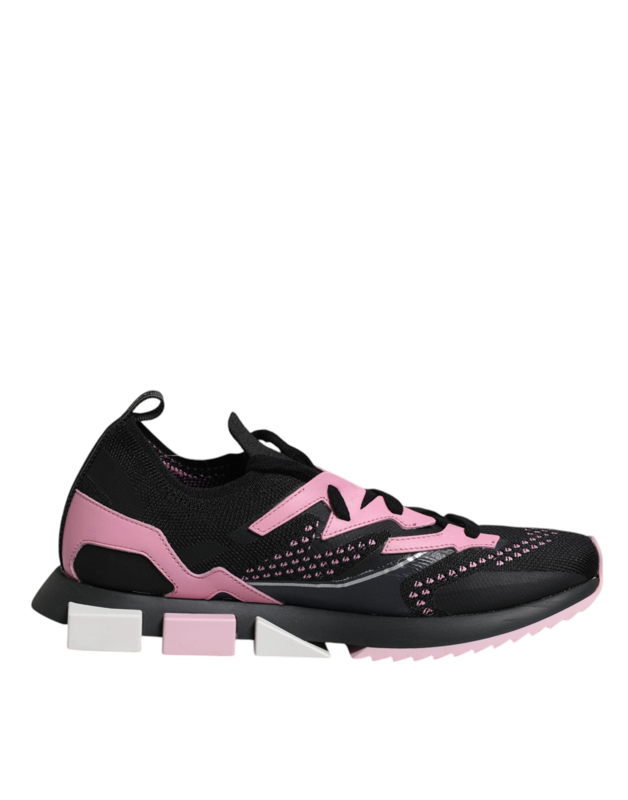 Chaussures de sport Dolce & Gabbana Sorrento noires et roses, baskets stretch pour femmes, vue de face