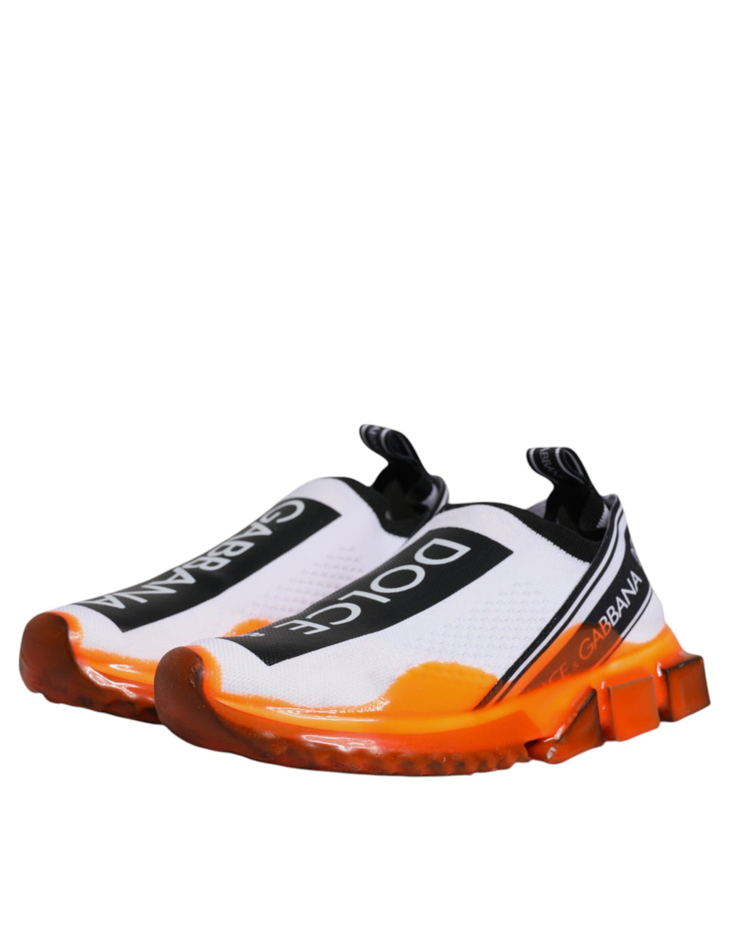 Chaussures Dolce & Gabbana Sorrento Slip-On blanches avec détails orange, baskets élégantes en cuir pour homme.