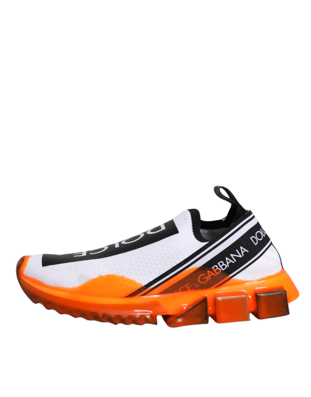 Chaussures sneakers Dolce & Gabbana Sorrento blanches avec détails orange, style slip-on pour homme.