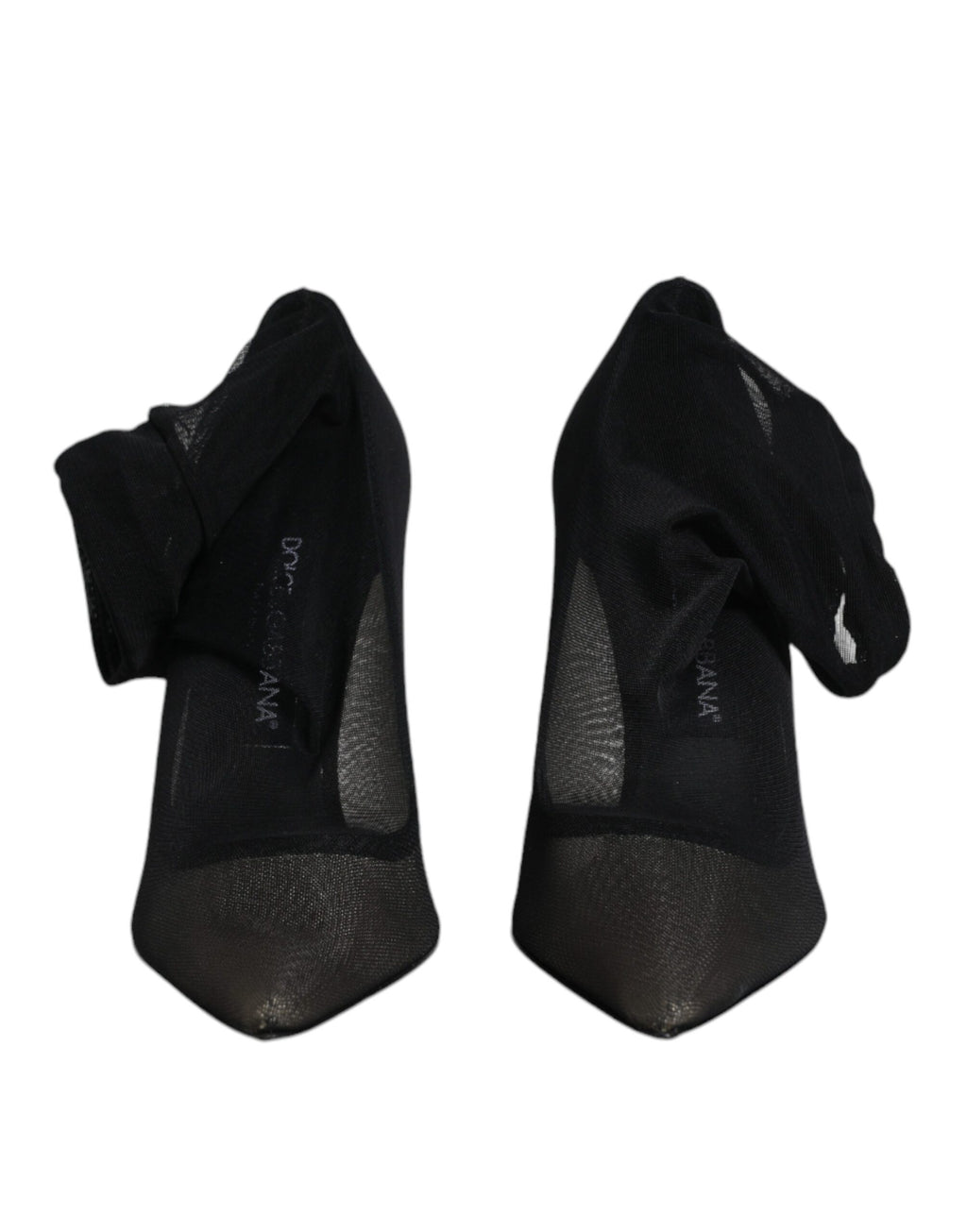 Bottes en filet de viscose noire de Dolce & Gabbana, style chaussette avec semelle en cuir, design élégant et moderne.