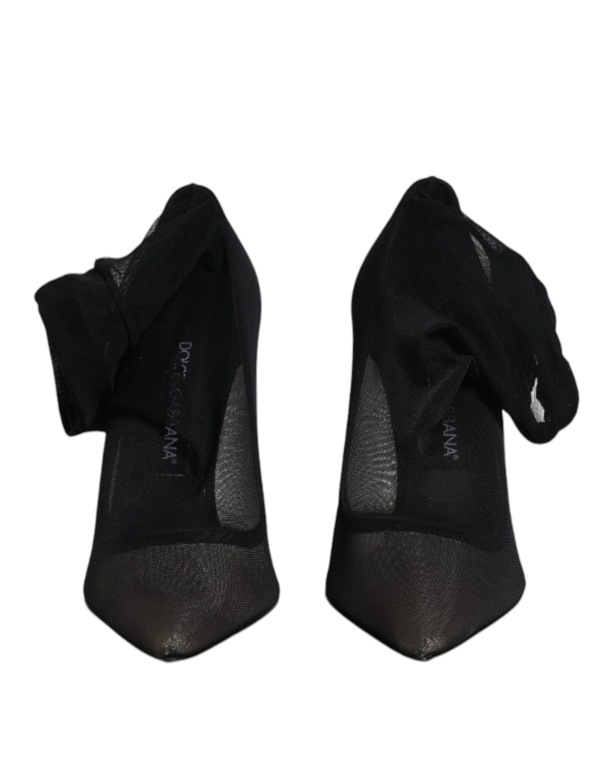 Bottes en filet de viscose noire de Dolce & Gabbana, style chaussette avec semelle en cuir, design élégant et moderne.