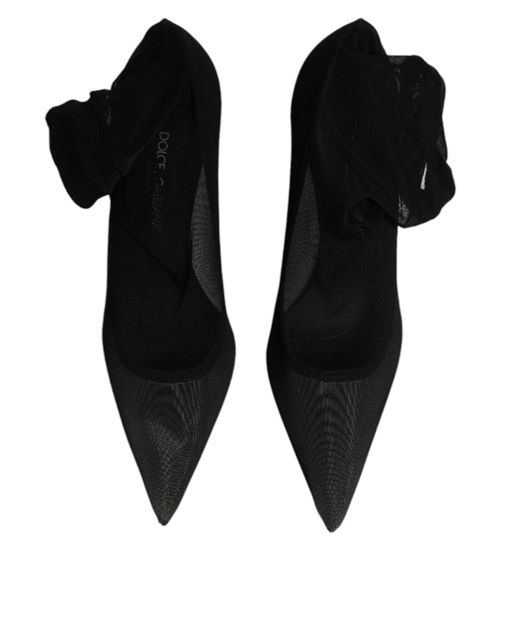 Bottes noires en viscose et mesh de Dolce & Gabbana, style chaussette, avec talons et design élégant visible sur l'image.