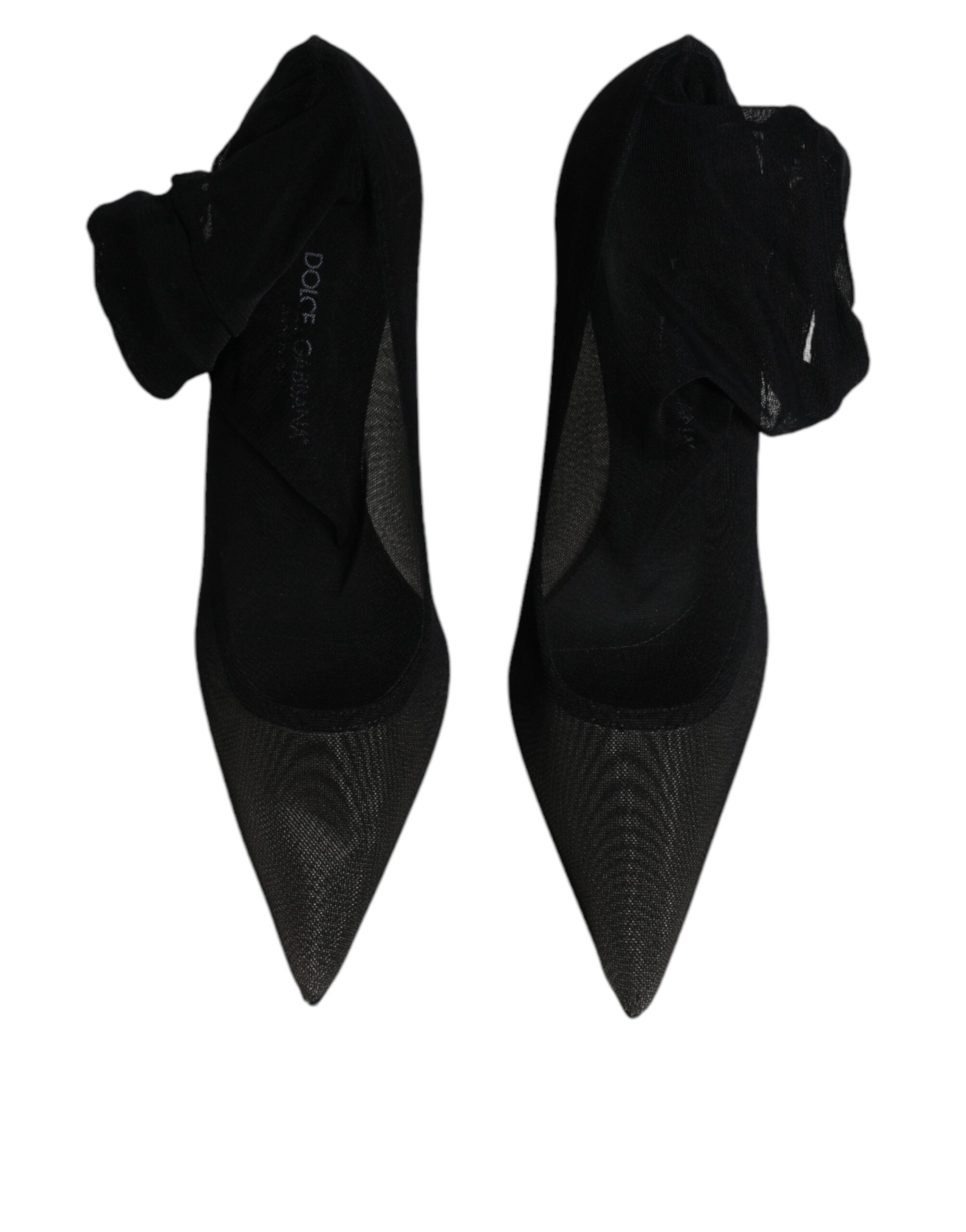 Bottes noires en viscose et mesh de Dolce & Gabbana, style chaussette, avec talons et design élégant visible sur l'image.