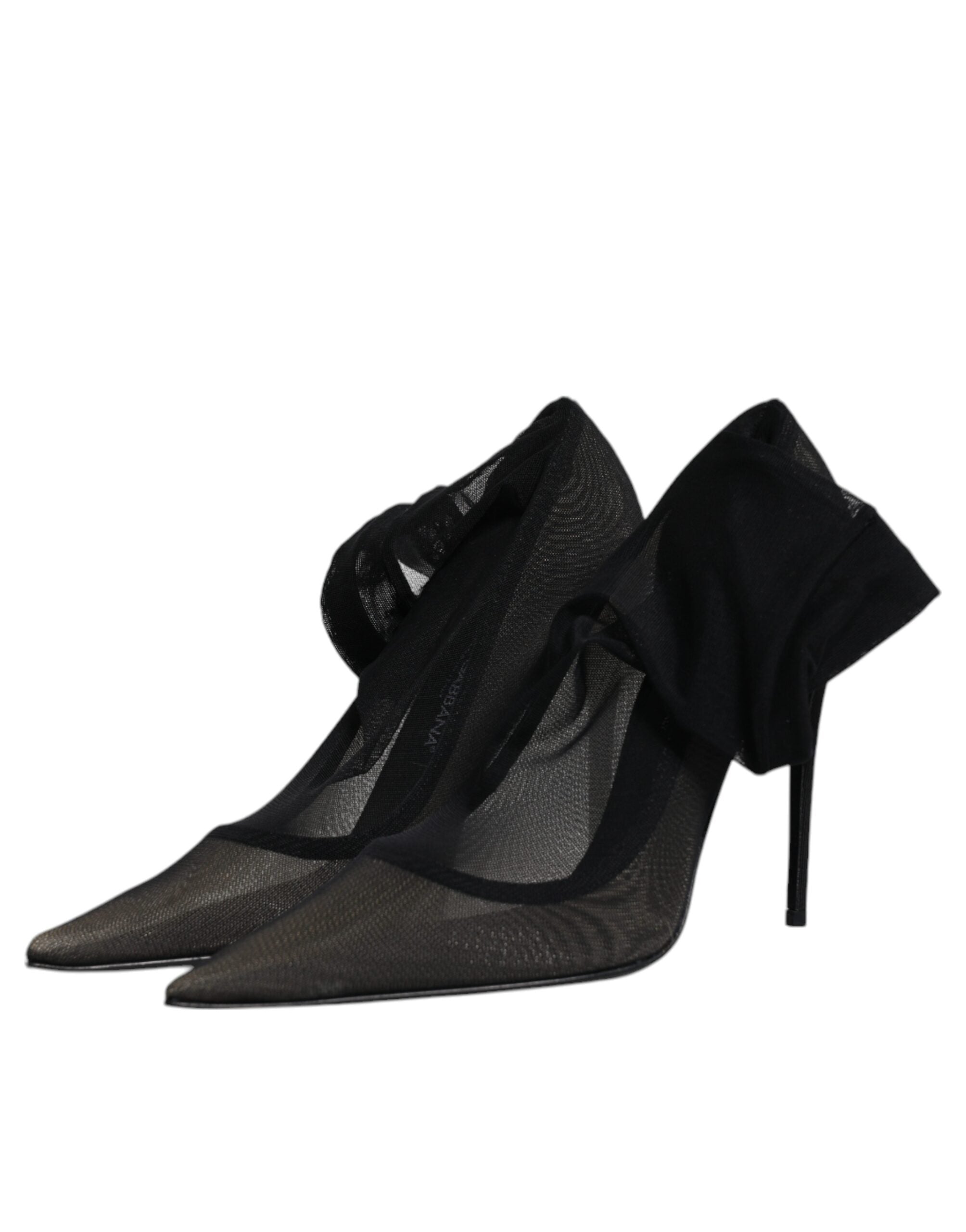 Bottes Dolce & Gabbana en viscose noire avec mesh style chaussette, mode élégante et moderne, vue de face.