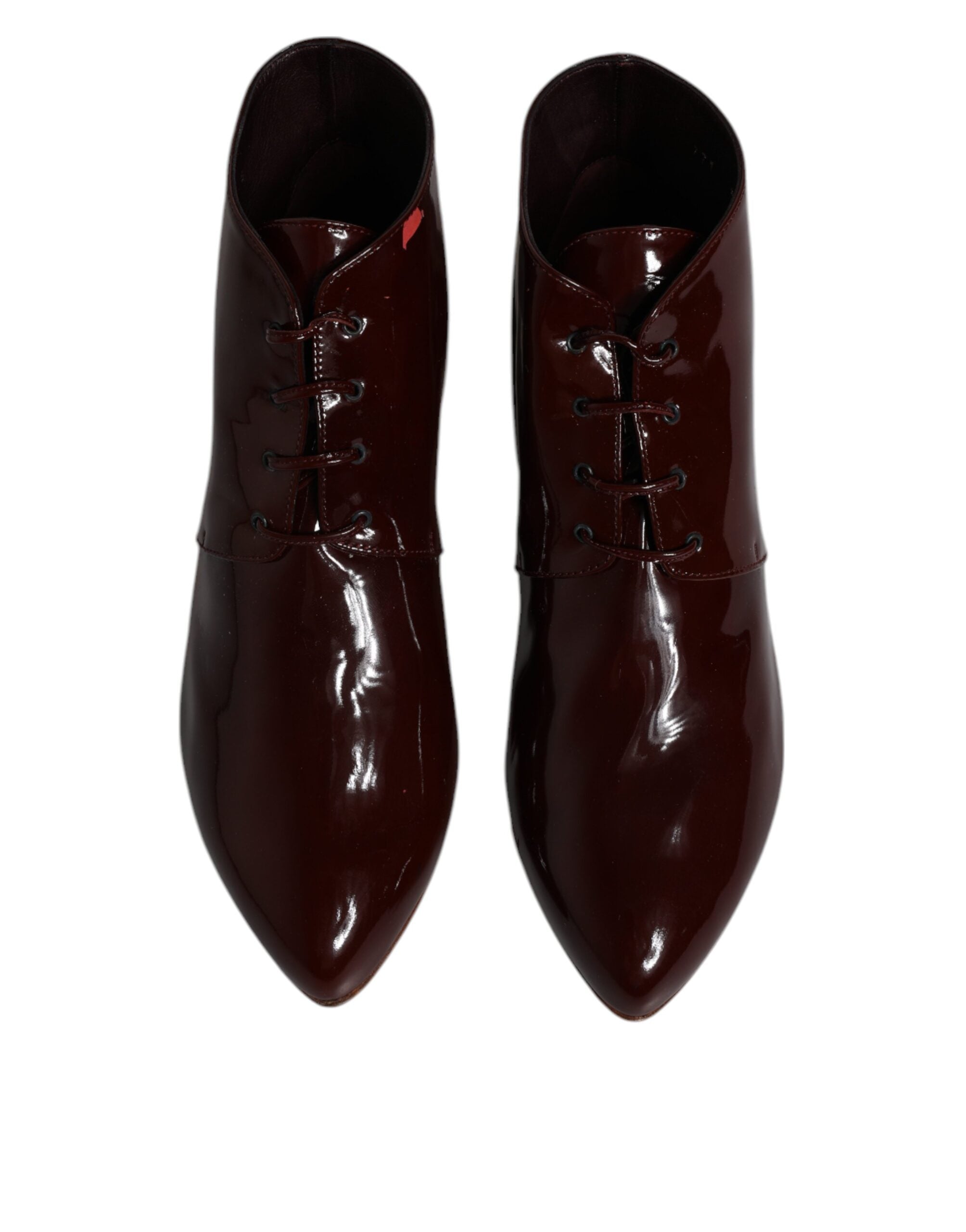 Bottes en cuir marron foncé Dolce & Gabbana à lacets, bottines élégantes et tendance pour femme.