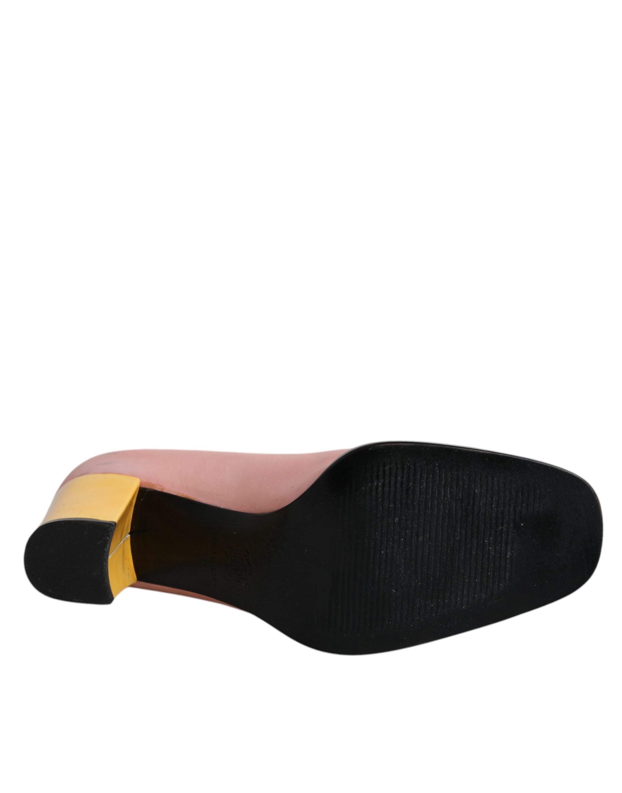 Escarpins en cuir rose et jaune Dolce & Gabbana, talons carrés, chaussures élégantes pour femme.