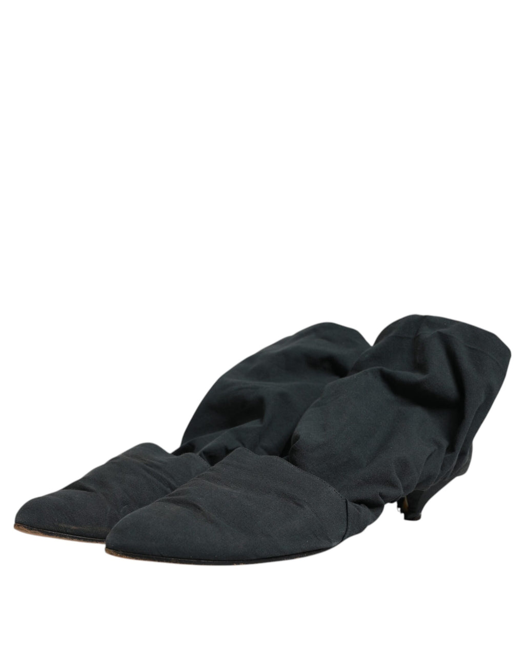 Chaussures Dolce & Gabbana en coton vert, bottines à talon style ankle, semelle en cuir, détails élégants.