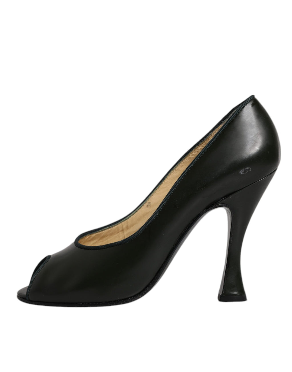 Chaussures Dolce & Gabbana à talons ouverts en cuir vert, pompe élégante avec pointe peep toe, pour femmes.