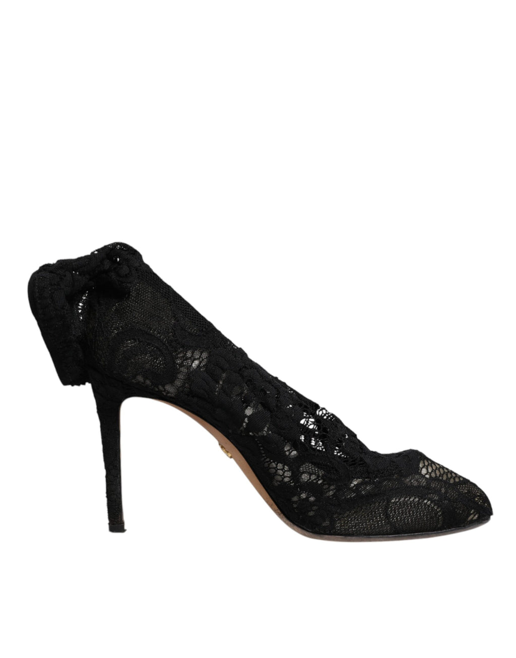 Chaussures à talons Dolce & Gabbana, bottines en dentelle noire extensible, mi-mollet, élégantes et sophistiquées.