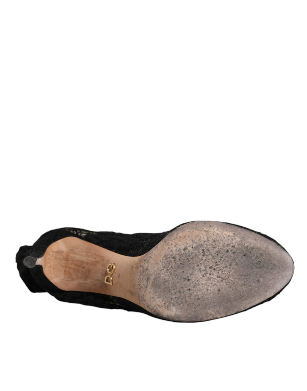 Chaussures Dolce & Gabbana, bottines noires en dentelle stretch avec talons, mi-mollet élégants et sophistiqués.