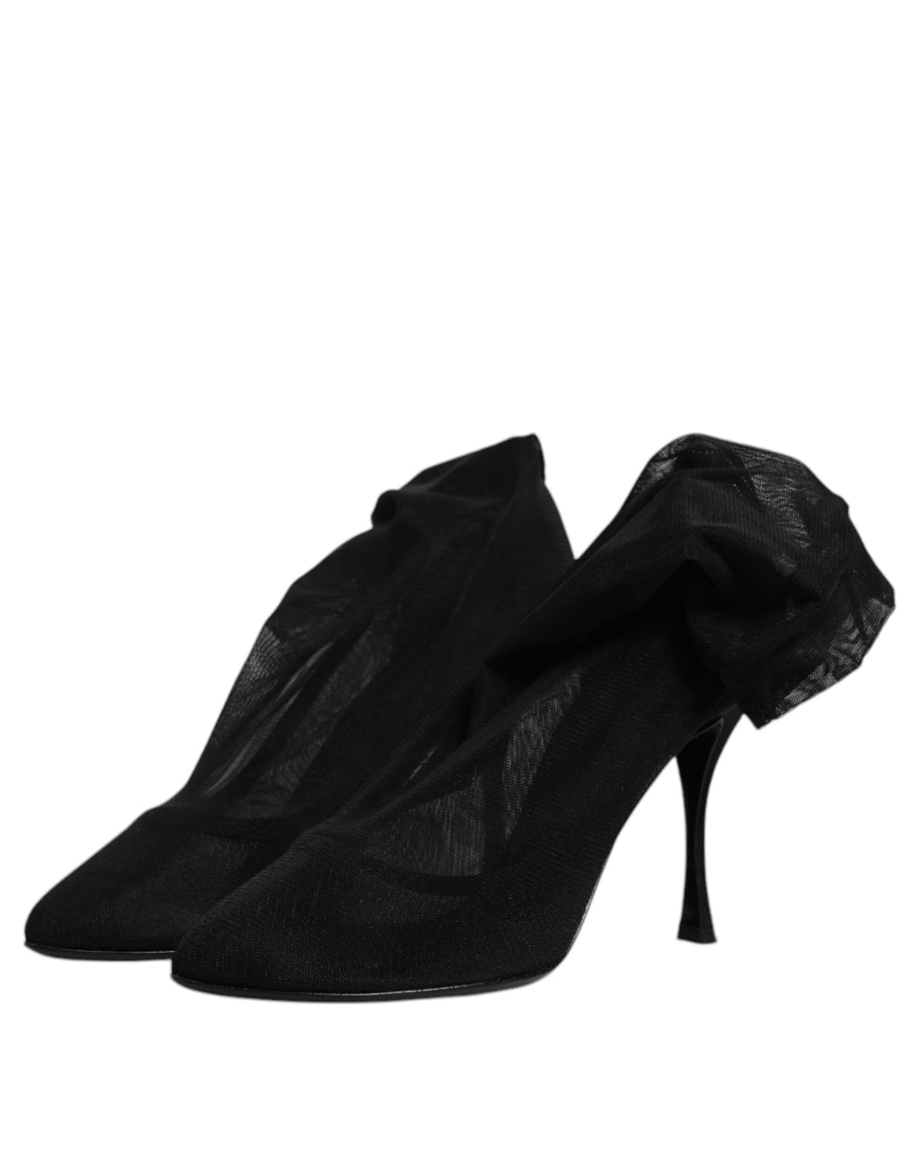 Bottes noires en soie et mesh de style chaussette Dolce & Gabbana, chaussures élégantes et tendance.