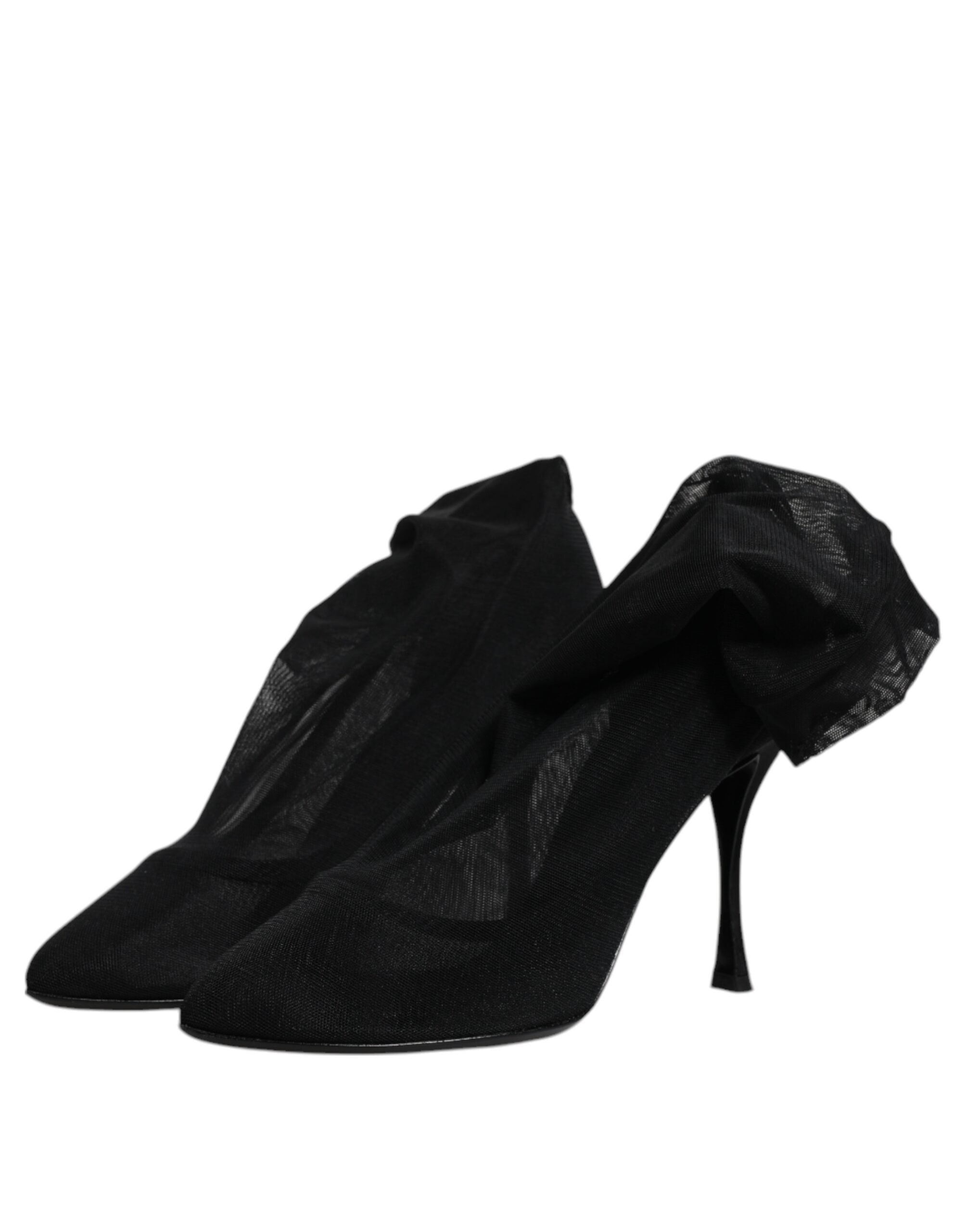 Bottes noires en soie et mesh de style chaussette Dolce & Gabbana, chaussures élégantes et tendance.
