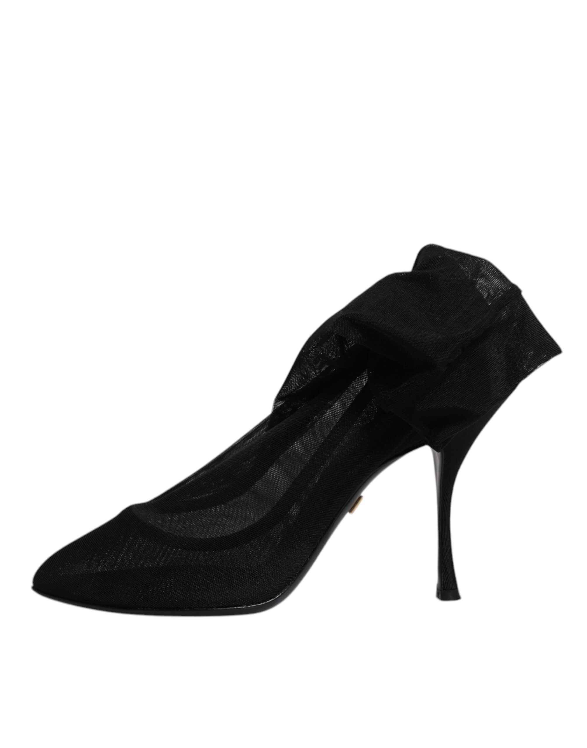 Bottes Dolce & Gabbana en maille de soie noire, style chaussette, avec semelle élégante et design sophistiqué.