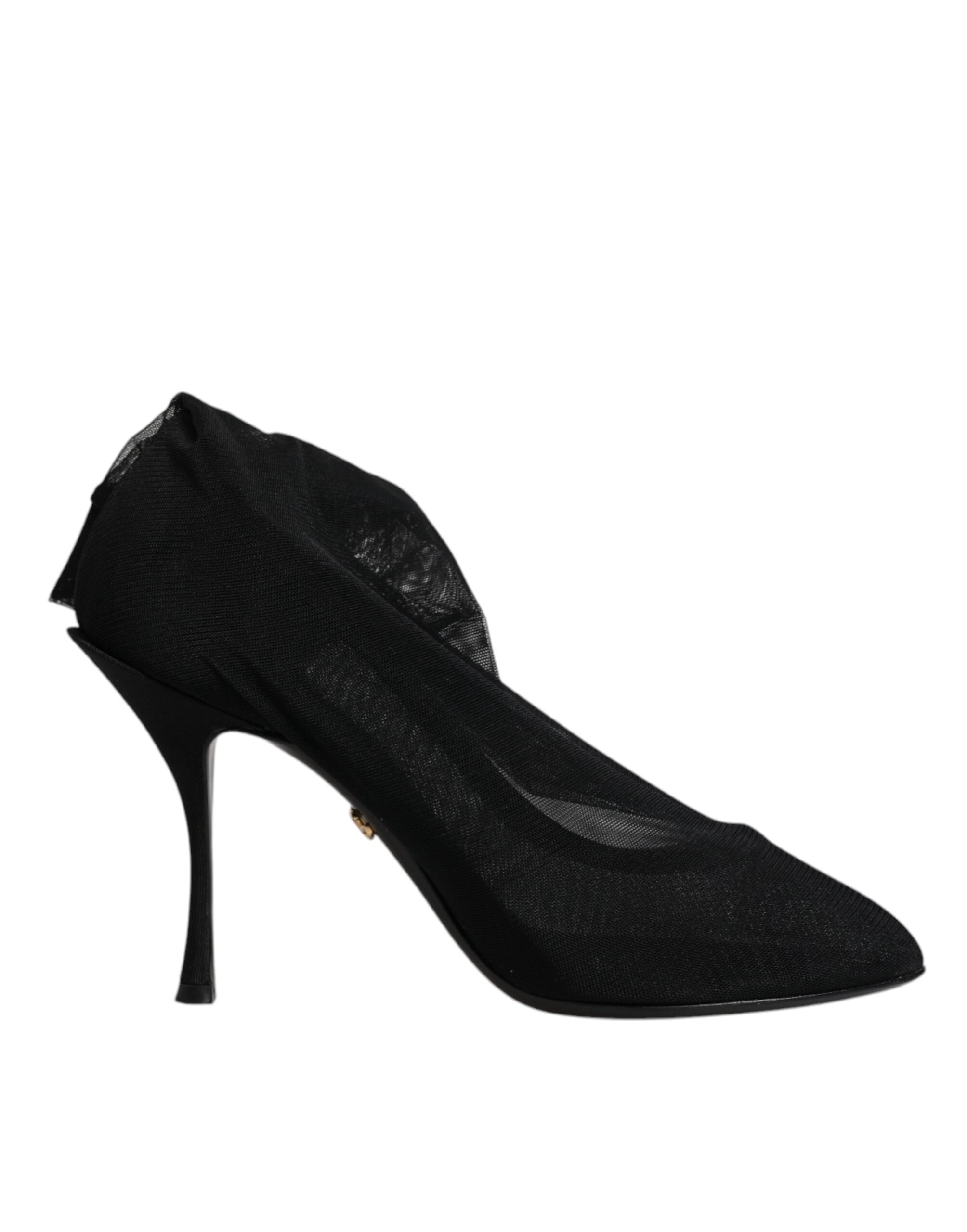 Bottes en mesh de soie noire de Dolce & Gabbana, style chaussette, avec finition élégante et design sophistiqué.