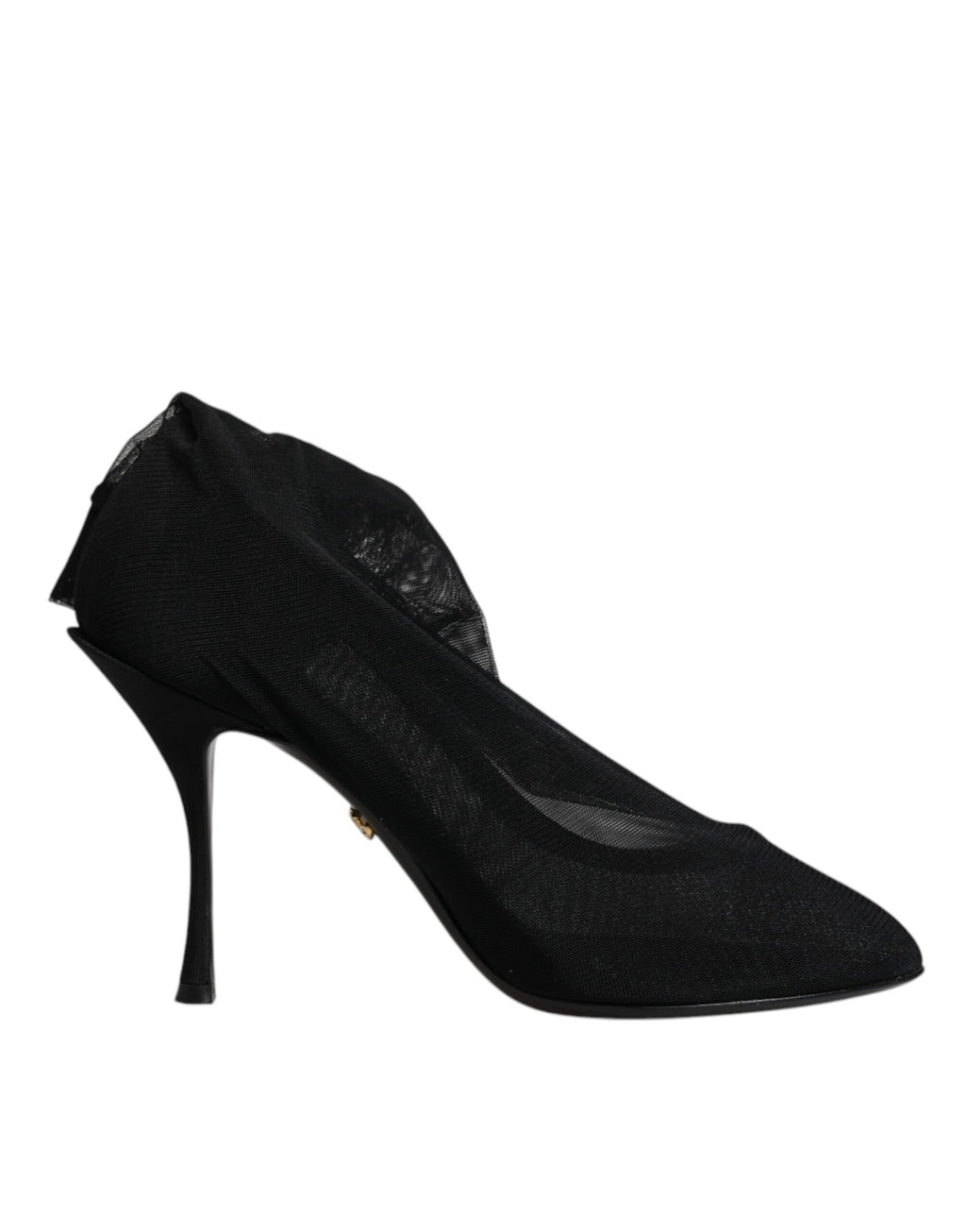 Bottes noires en soie et mesh de style sock de Dolce & Gabbana, chaussures élégantes avec design ajusté et finitions sophistiquées.